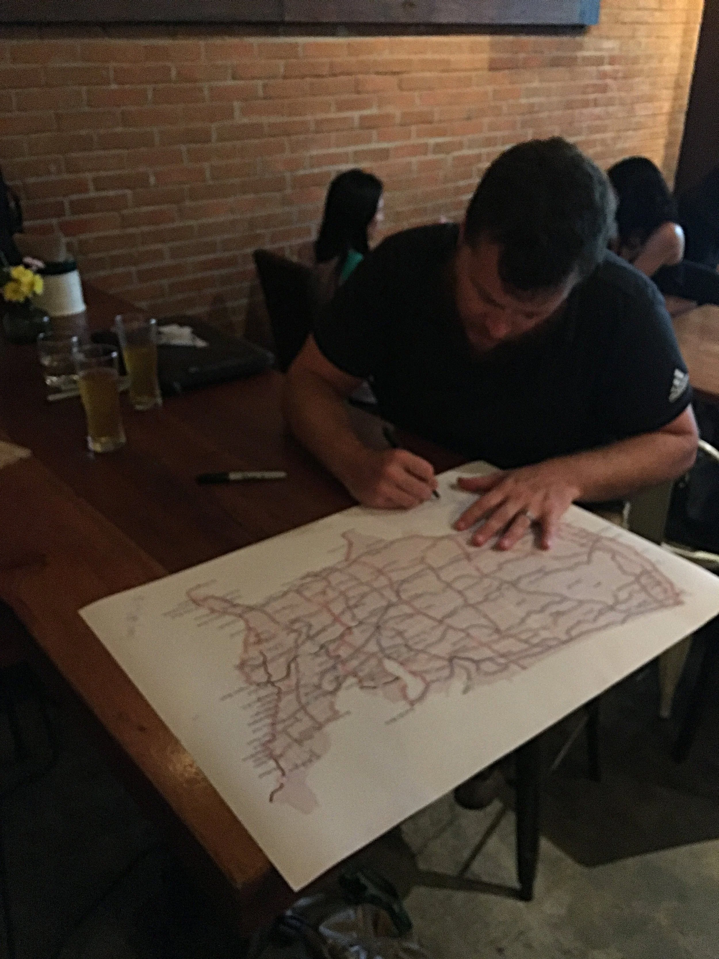 Using the United States Bicycle Route System (USBRS) Map to plan our routes over established bicycle trails.