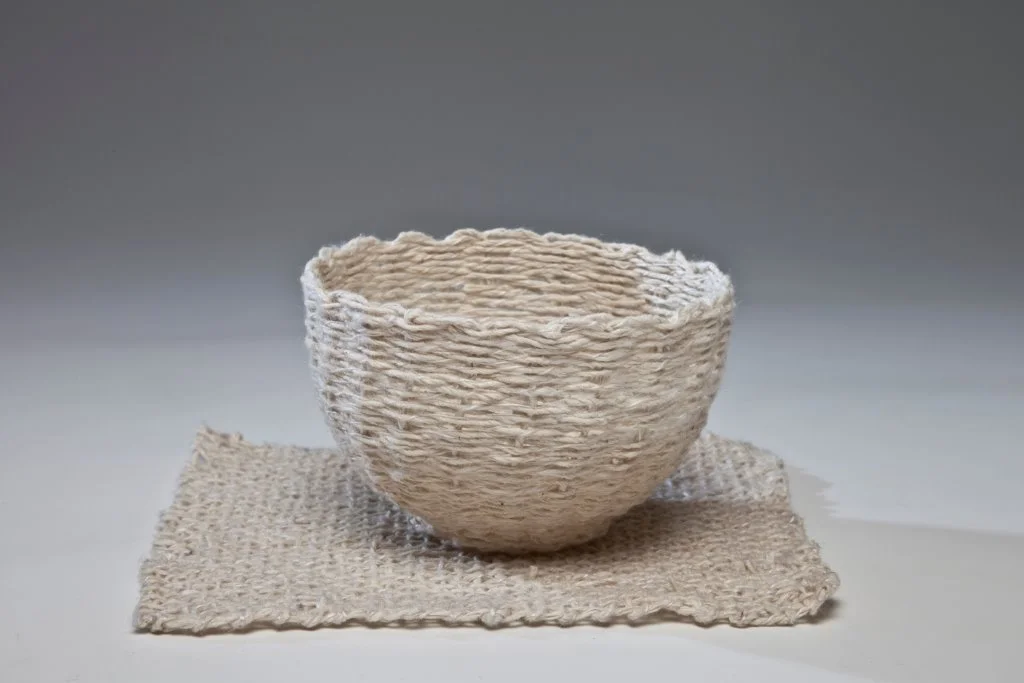 Jane Bamford Hand Spun and Woven Kozo Paper and Silk ply Cup with mat | Photo credit: Uffe Schulze