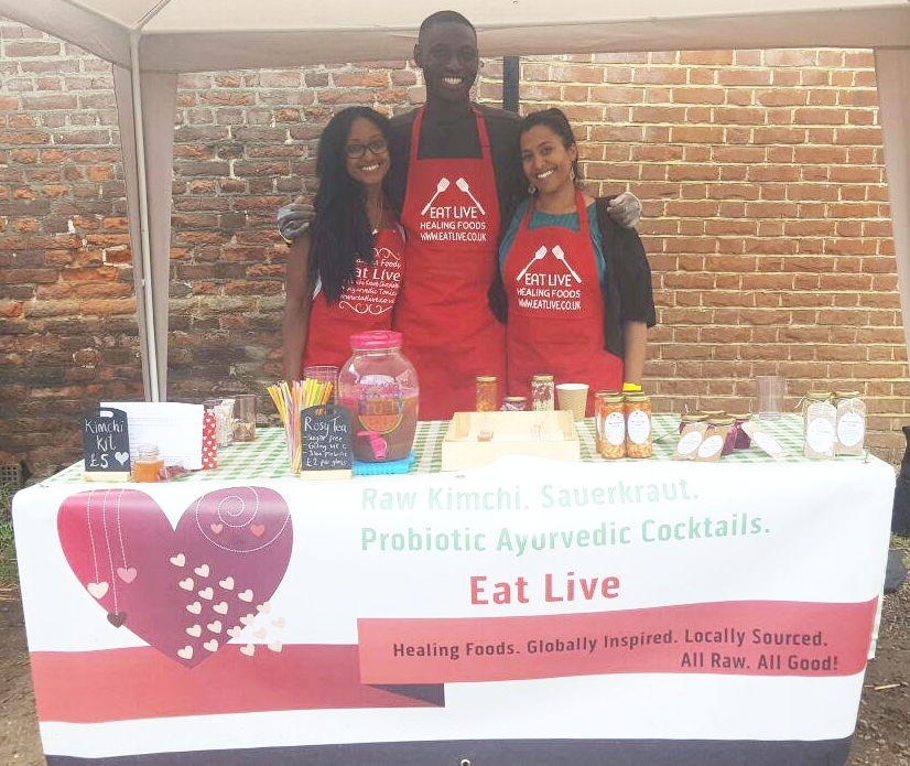 EAT LIVE (Sunday ) Kimchi, krauts and ayurvedic tea, made in Enfield. "My food and drink is the ultimate health hack! It doesn't just taste good, it does you good. Each tiny portion of kraut or tea produced contains many more vitamins and pro and prebiotics than you'd find in most supplements, and without anything synthetic- just real food!" http://www.eatlive.co.uk/