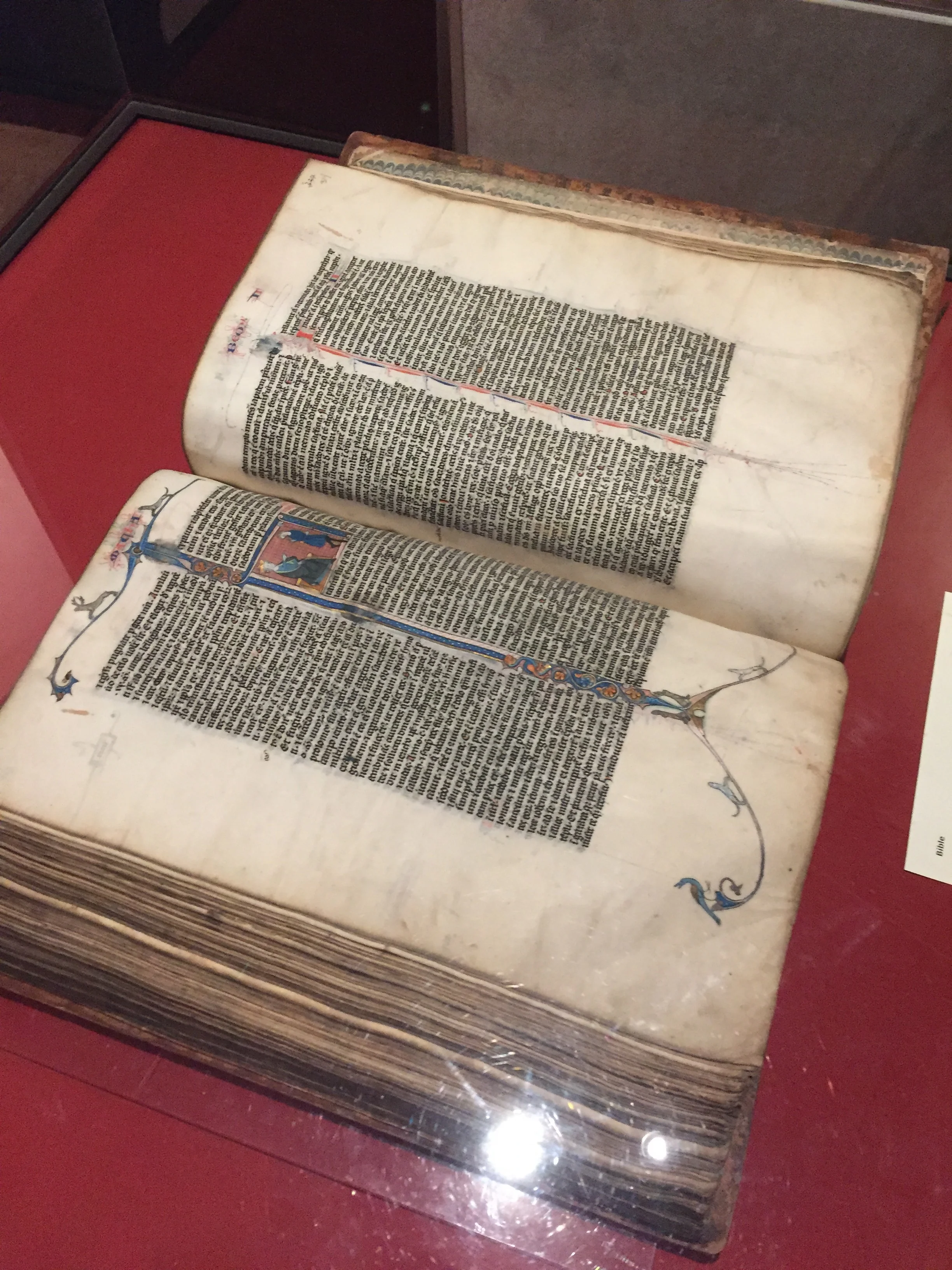 A medieval manuscript of the Bible from the 13th Century, Book of Kells exhibit, Trinity College, Dublin.