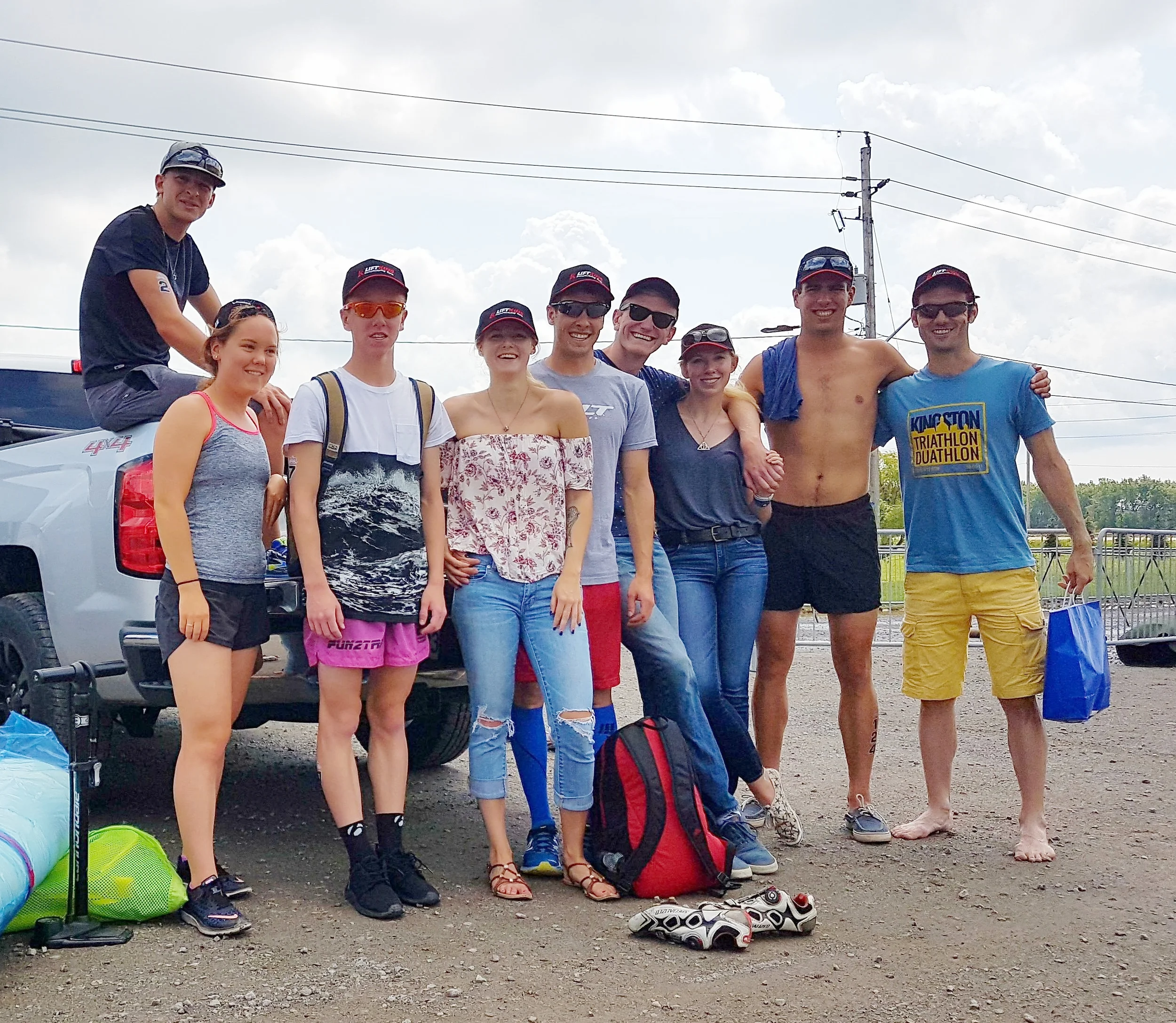 The "LiftKing Ironman 70.3 Steelhead Crew". Garrick, Allison, Dylan, Montana, Me, Dave, Maddy Ben. "Other" Billy. Photo by James Loaring.