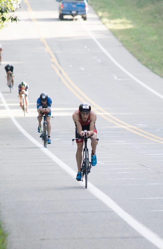 Leading the group at Ironman 70.3 Steelhead, Eric Limkemann , and Joe Gambles second and third in the group. Photo by Maddy McMillan.