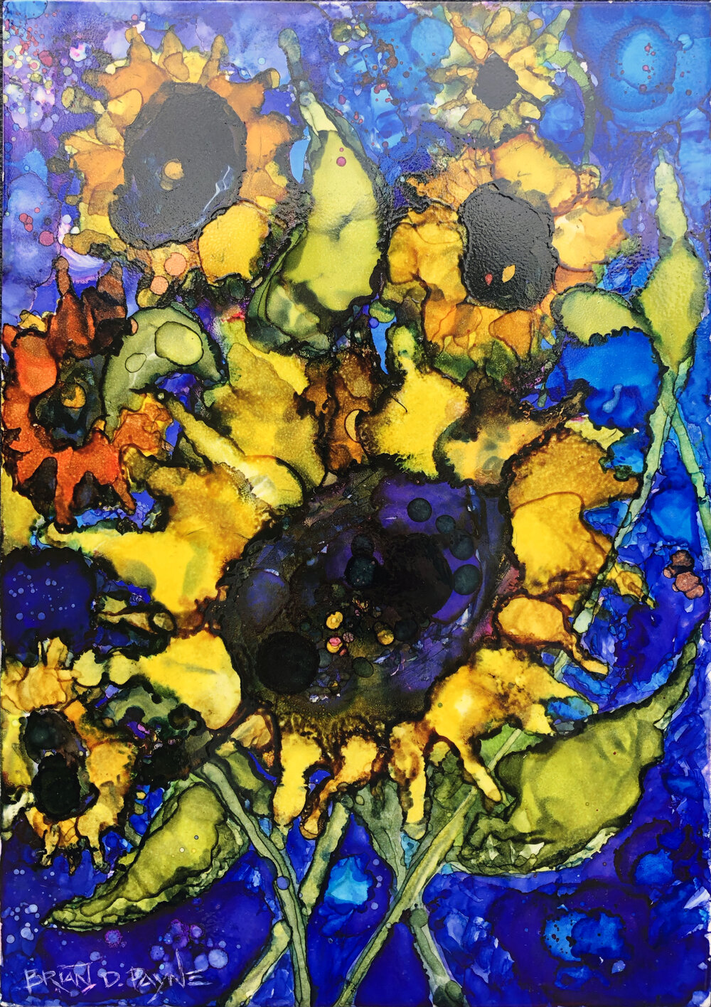 Sunflowers - 10x14 Original Alcohol Ink Painting on Ceramic Tile — Brian D.  Payne Studio - Original Art and More