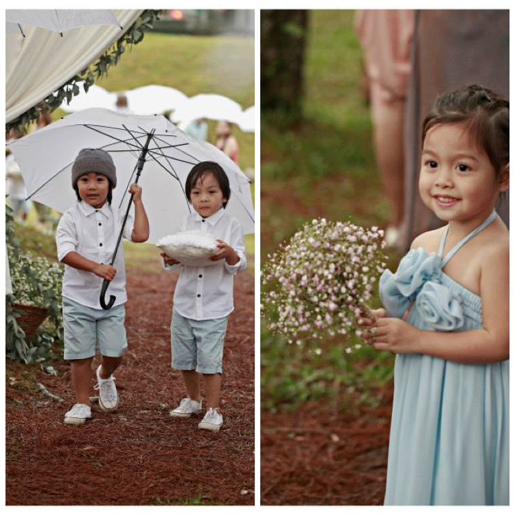 Our bearers in outfits my stylist John bought and put together from SM, hihi :D and our flower girl Talia in Tata Galias. :)