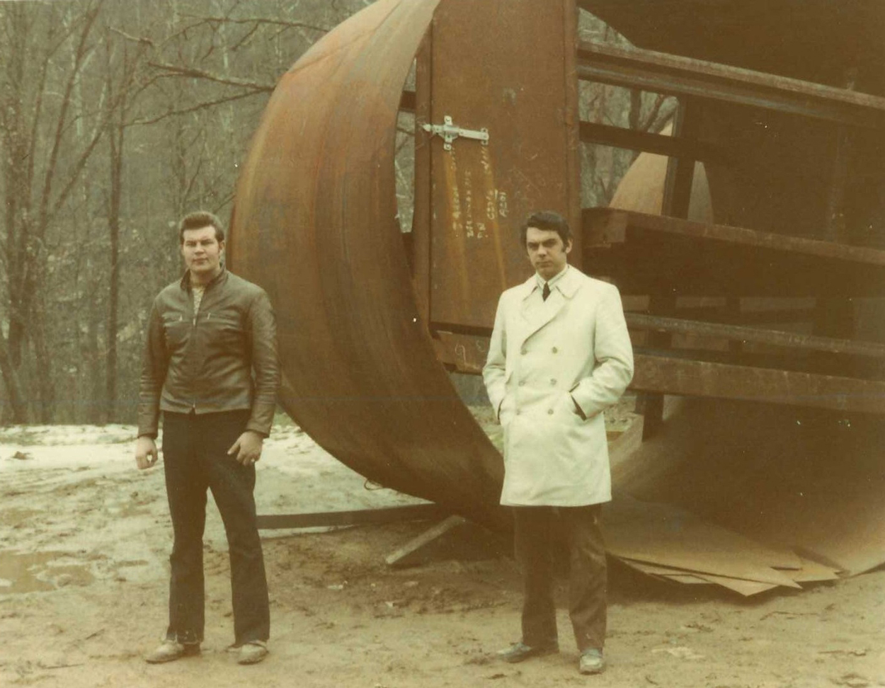 John Rebhan and Mac Clevenstine in front of an early fabrication in the 1970's.
