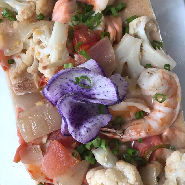 A gorgeous, simple fish and shrimp coconut stew with ginger, lime, chilies, and veggies. #eatclean #coconut #personalchef #dinner #veggies #vegforward #glutenfree #cheflife #minneapolisfoodie