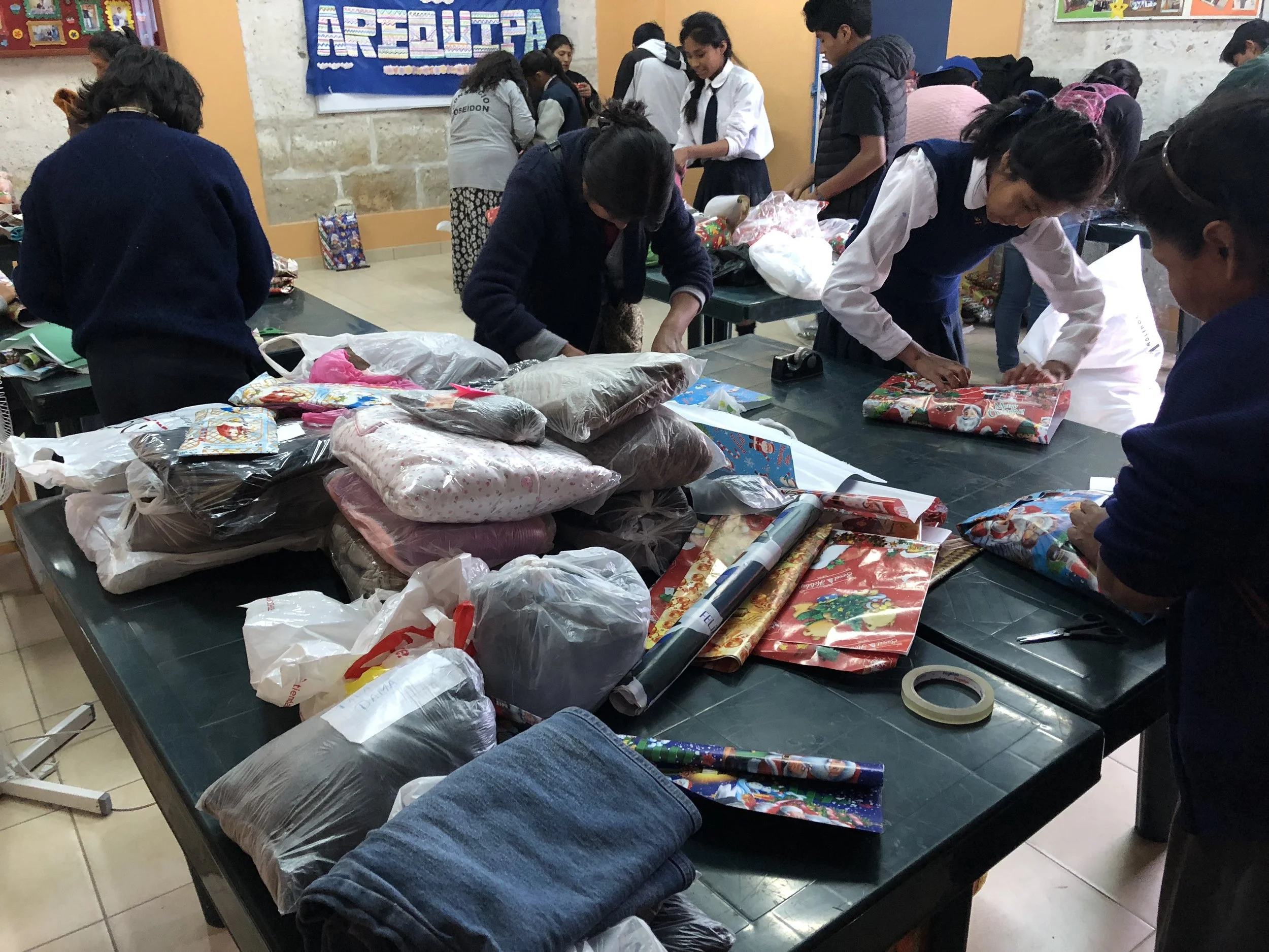 The youth group preparing gifts for the elderly