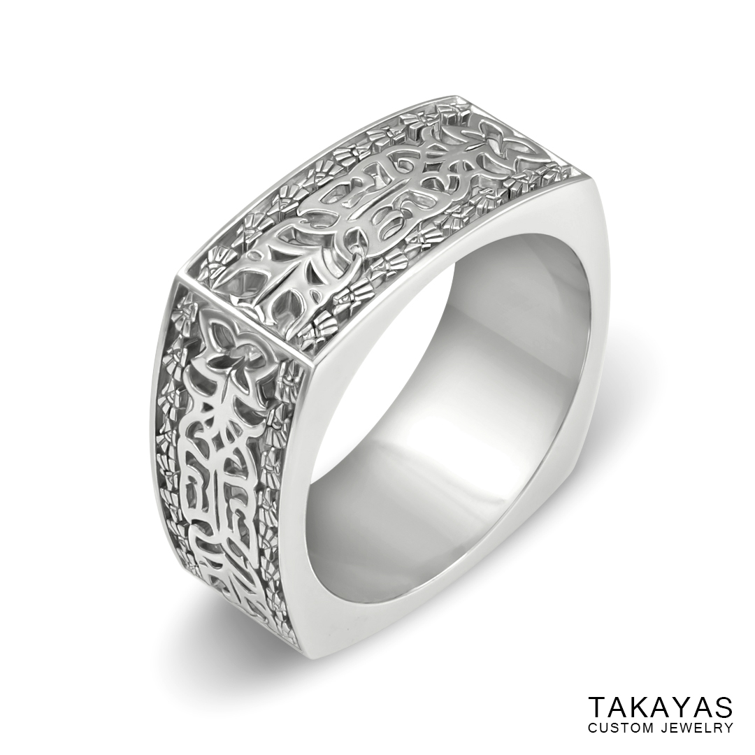 JFSG 6mm 8mm 316L Stainless Steel Wedding Band with Aztec Design Inlay
