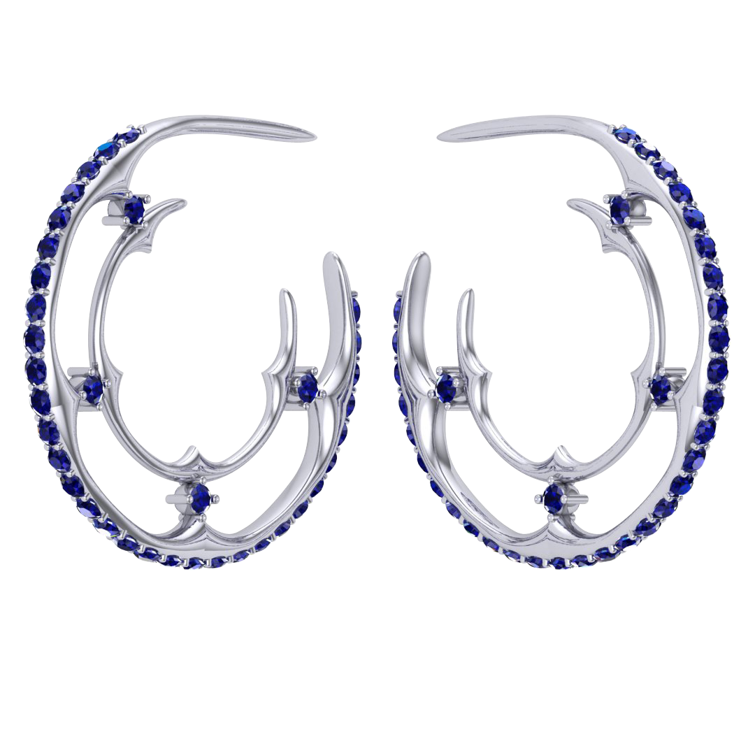"Beyond by Takayas" - Eclipse Earrings - 18K white gold with blue sapphire accent stones