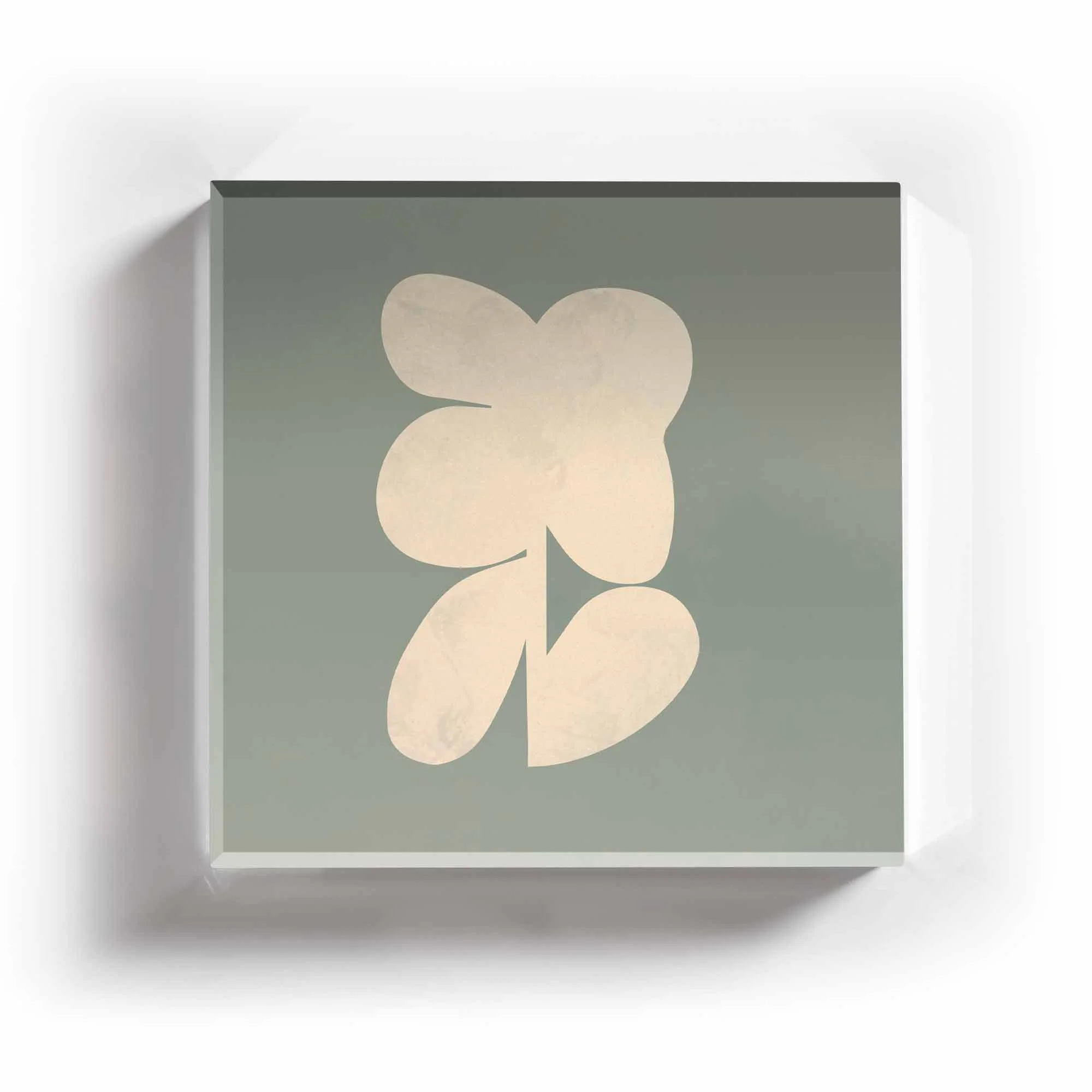 Moss-toned botanical acrylic coaster with layered green petals and organic detail.
