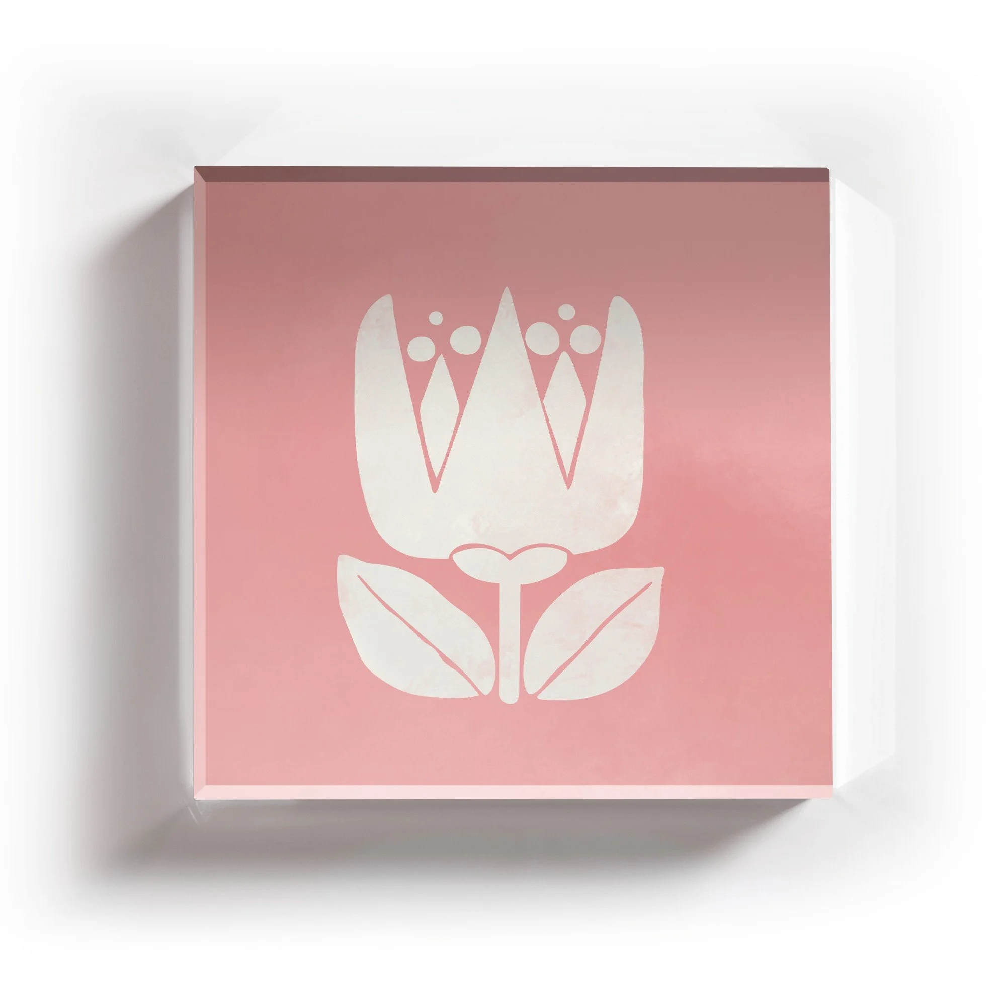 Acrylic coaster with a soft blush-pink tulip captured in gentle detail.