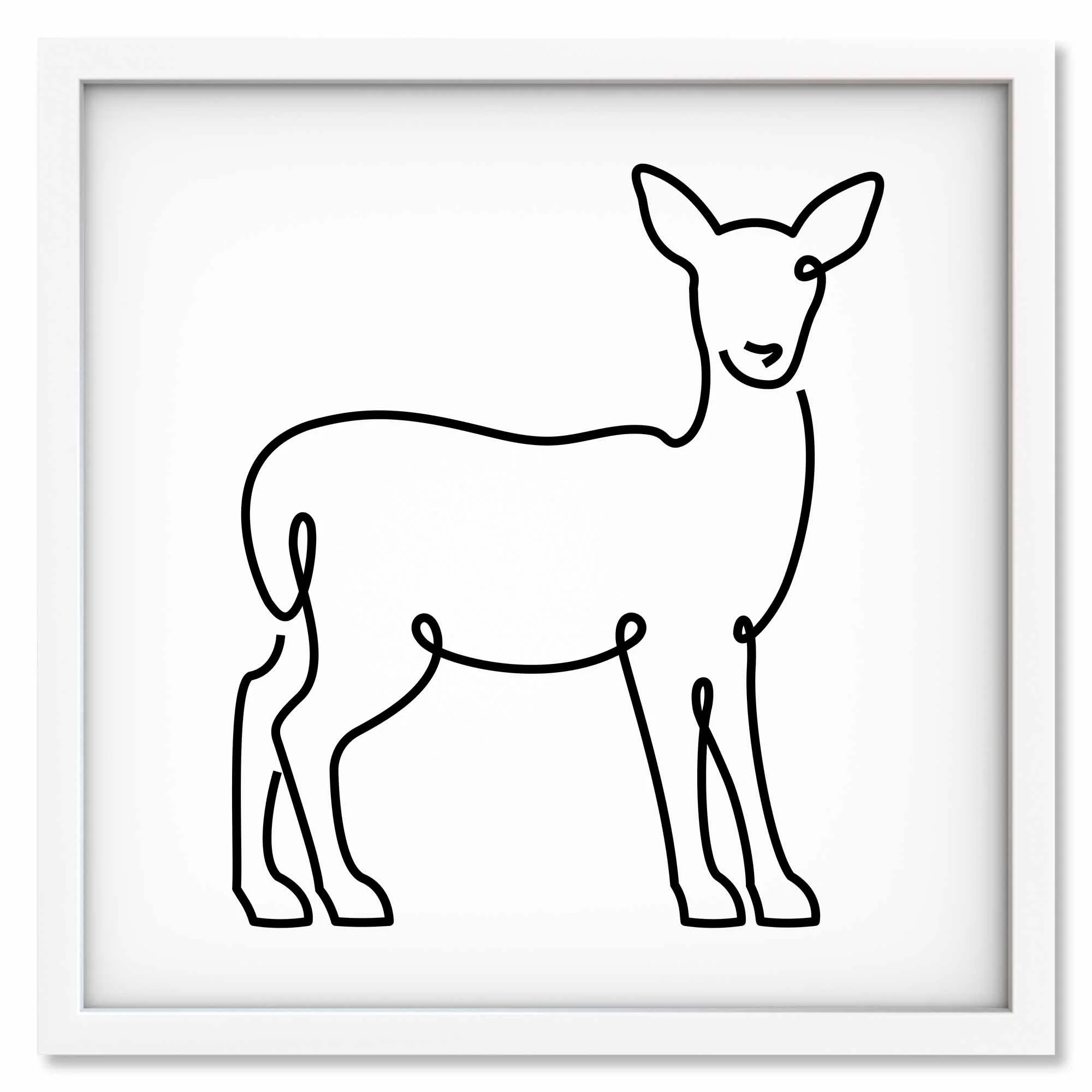 Framed giclée print with a minimalist line drawing of a deer.