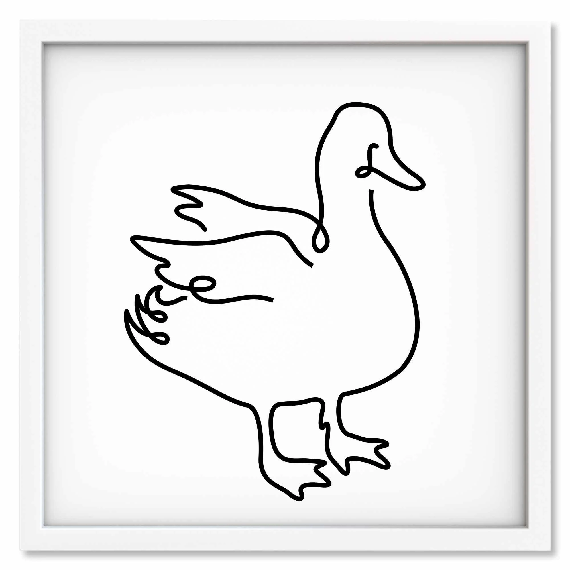 Framed giclée print with a minimalist line drawing of a duck.