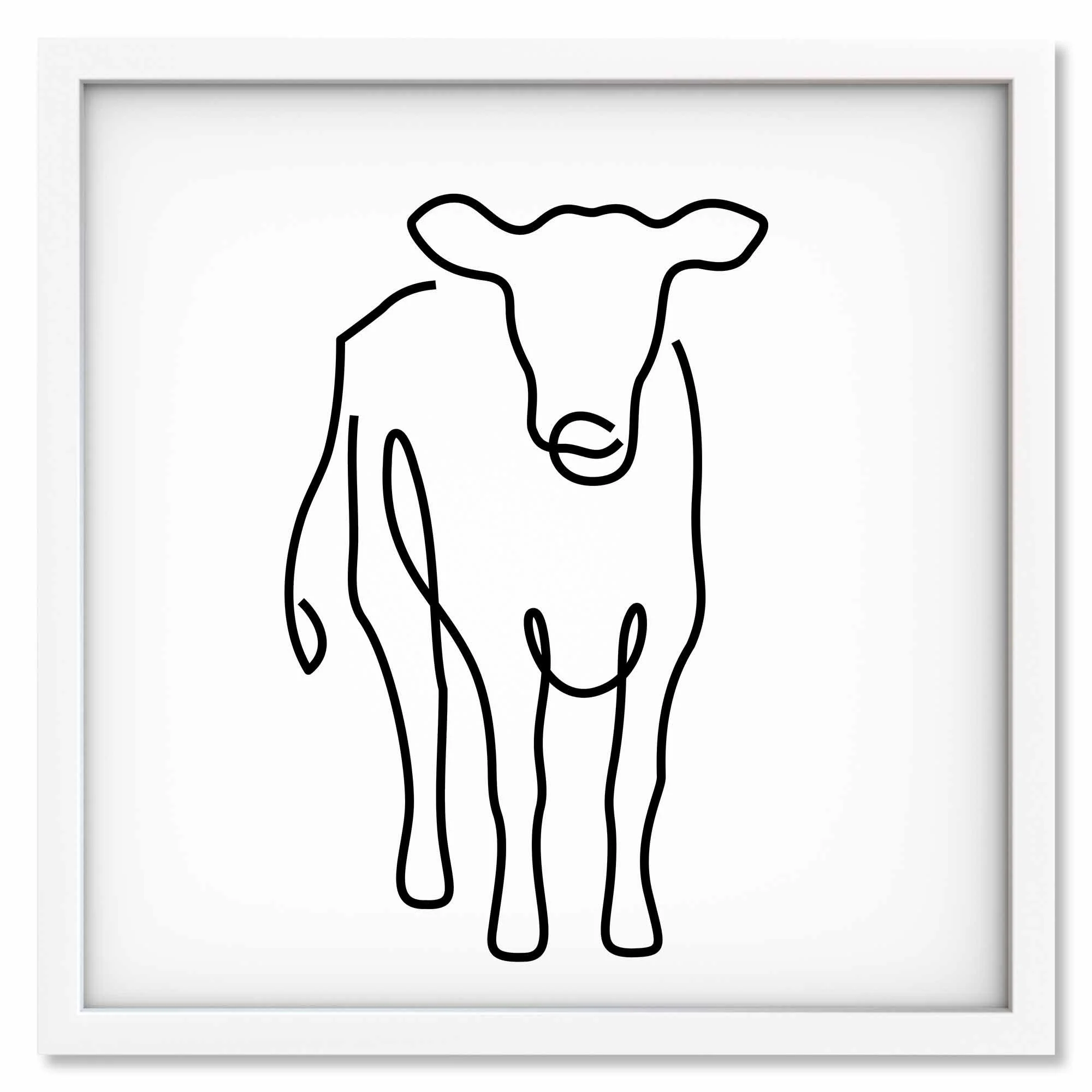 Framed giclée print featuring a clean line drawing of a cow.
