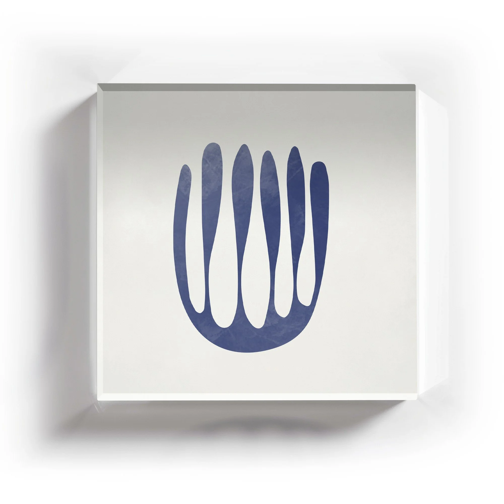 Blue floral acrylic coaster with soft botanical shapes and calming cool tones.