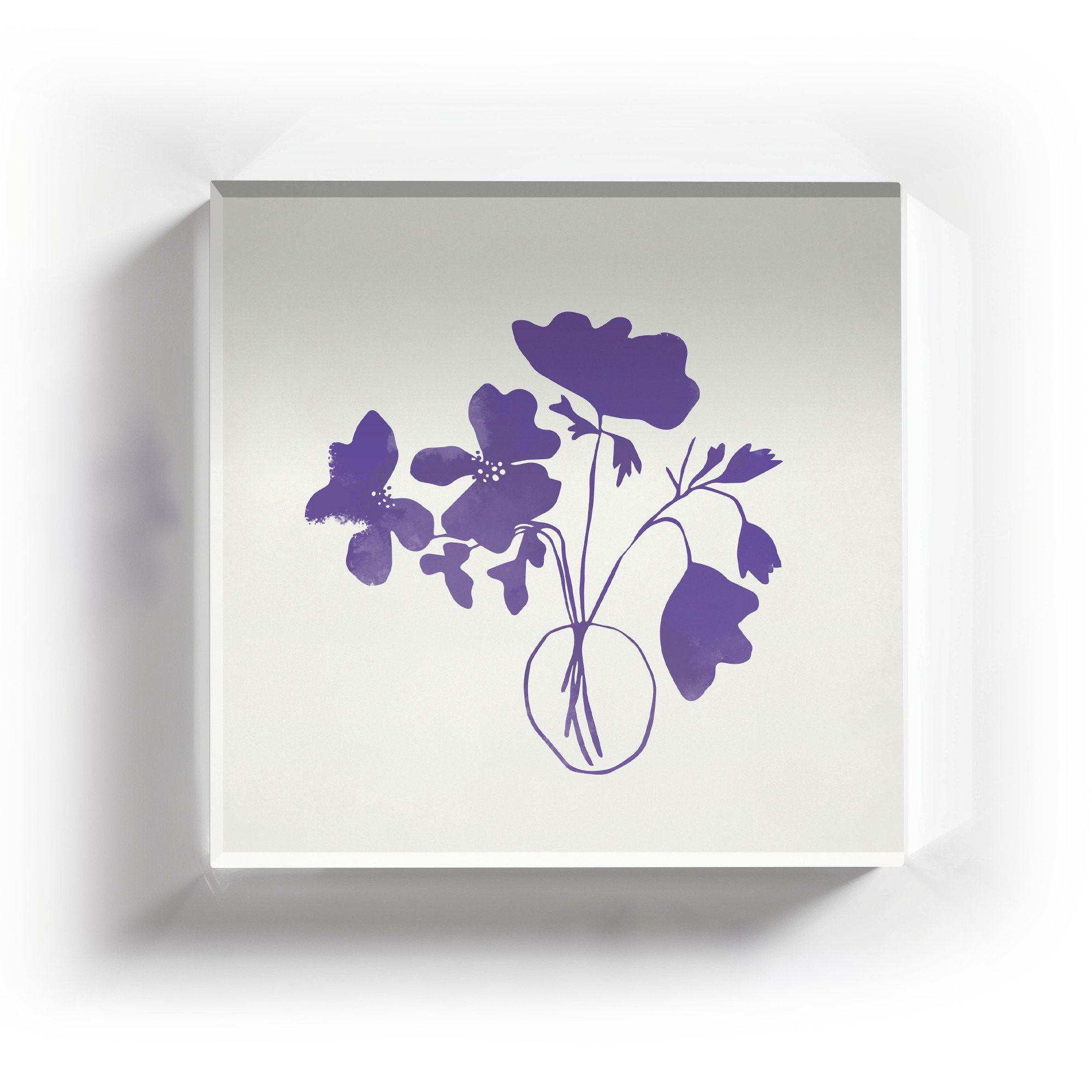 Acrylic coaster with a vibrant violet floral bouquet in rich purple hues.