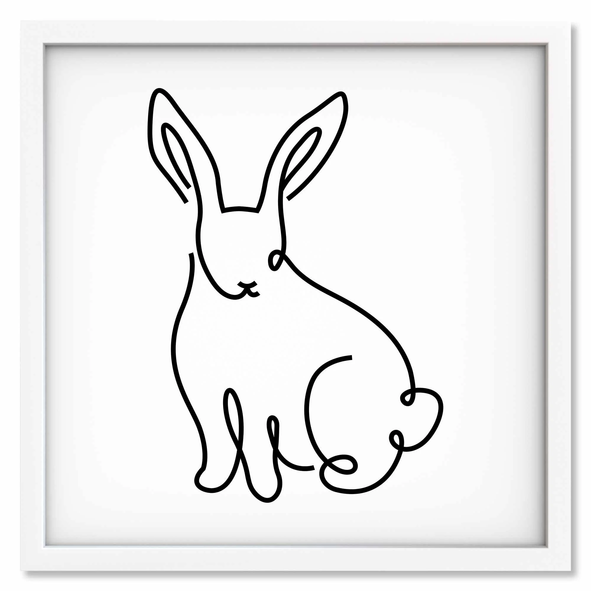 Framed giclée print with a minimalist line drawing of a bunny on archival paper.