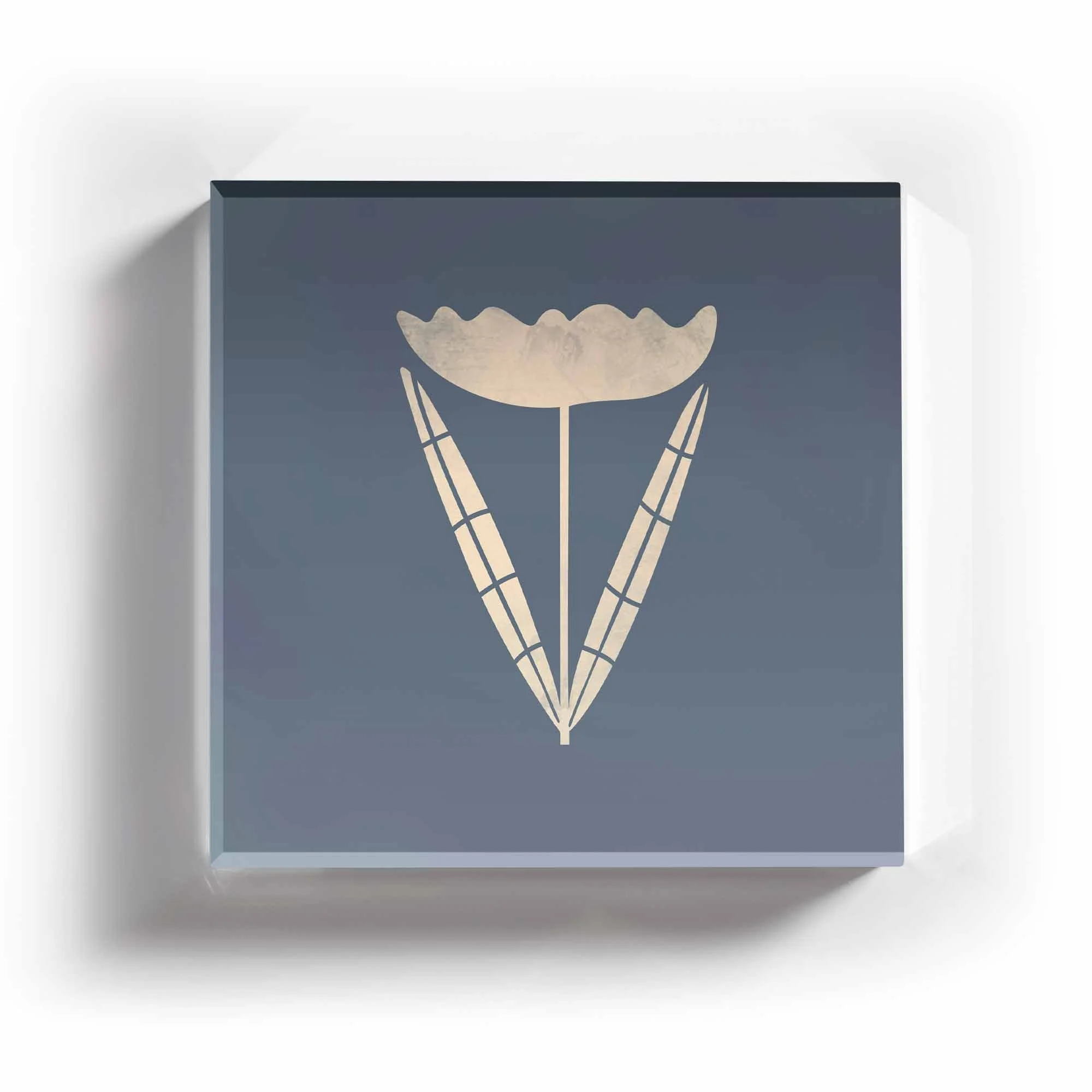 Dark floral acrylic coaster with delicate stems set against a deep midnight background.