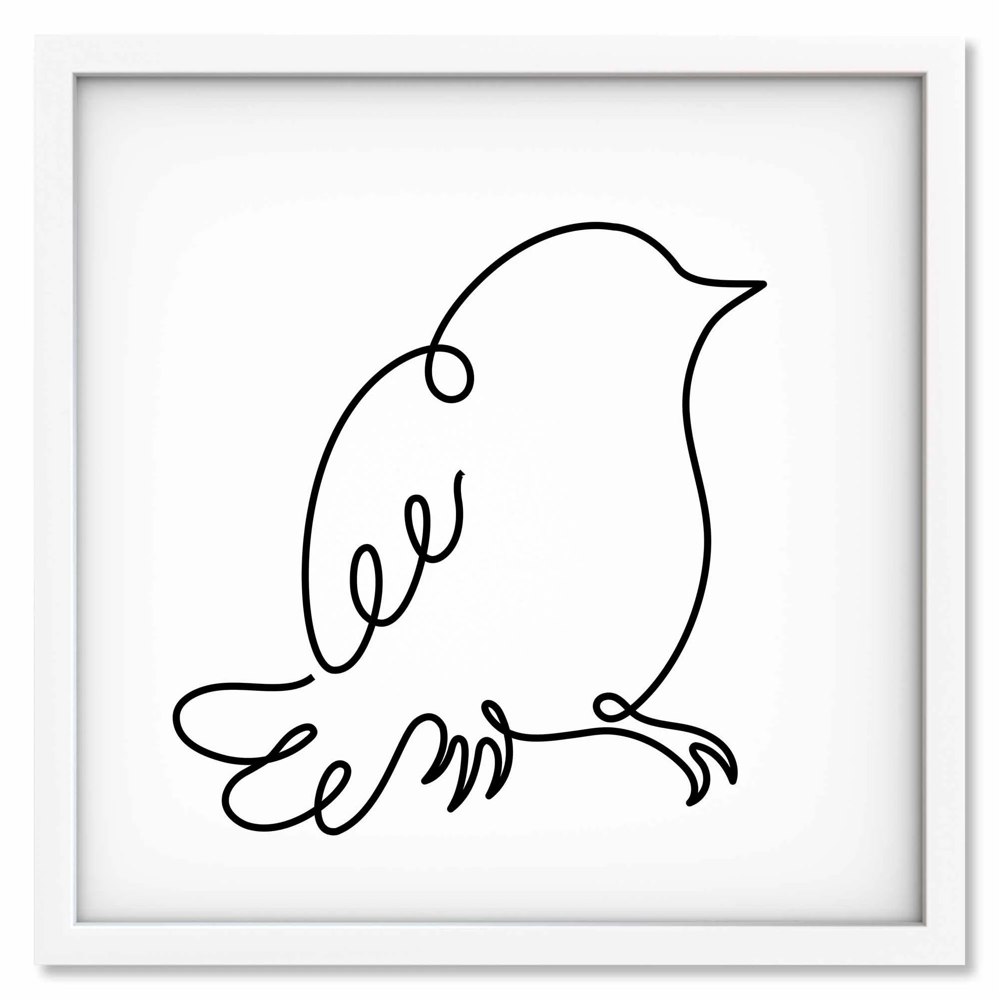Framed giclée print featuring a minimalist line drawing of a bird on archival paper.