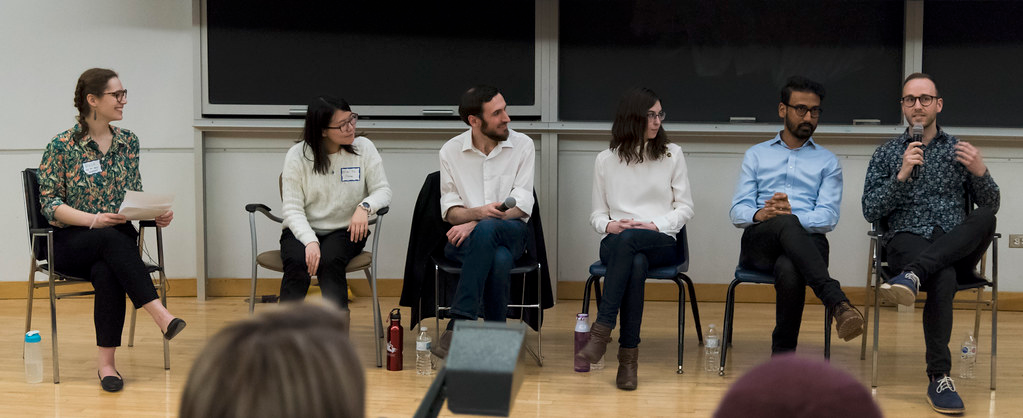 University of Toronto AstroTours Earth Hour Panel Discussion: Imagining the Earth as an Exoplanet. Ben K. D. Pearce (far right) and panel discussing what our cosmic neighbours would see when observing Earth, as well as the potential for life on other worlds. March 30th, 2019. Photo credit: Chris Robart.