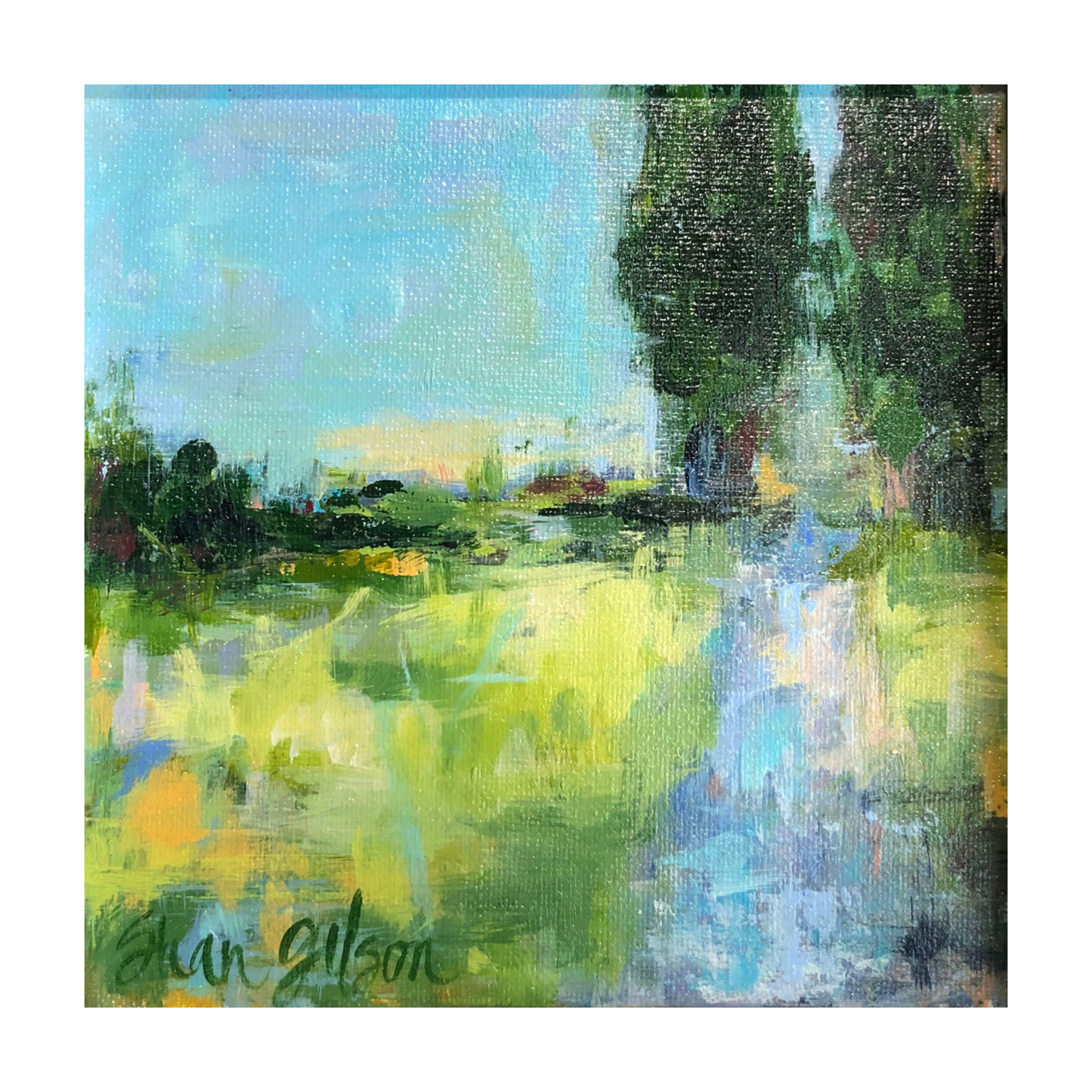 A SUMMER'S WALK, 6"X6", FRAMED