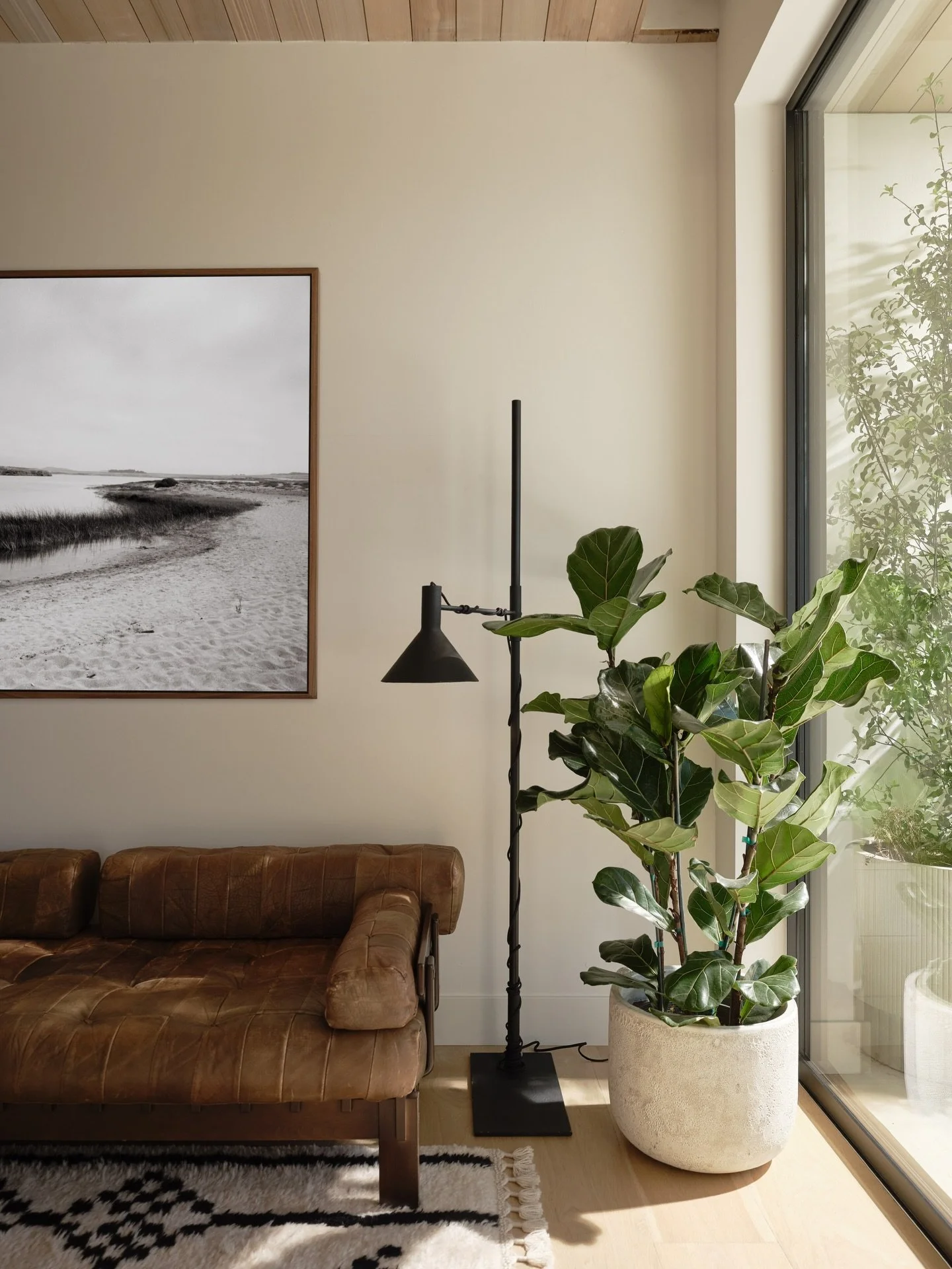 A quiet corner within the Sausalito residence &mdash; designed to feel grounded, warm, and deeply functional.

This custom home office blends natural light, layered textures, and warm wood tones to create a room that supports focus without feeling se