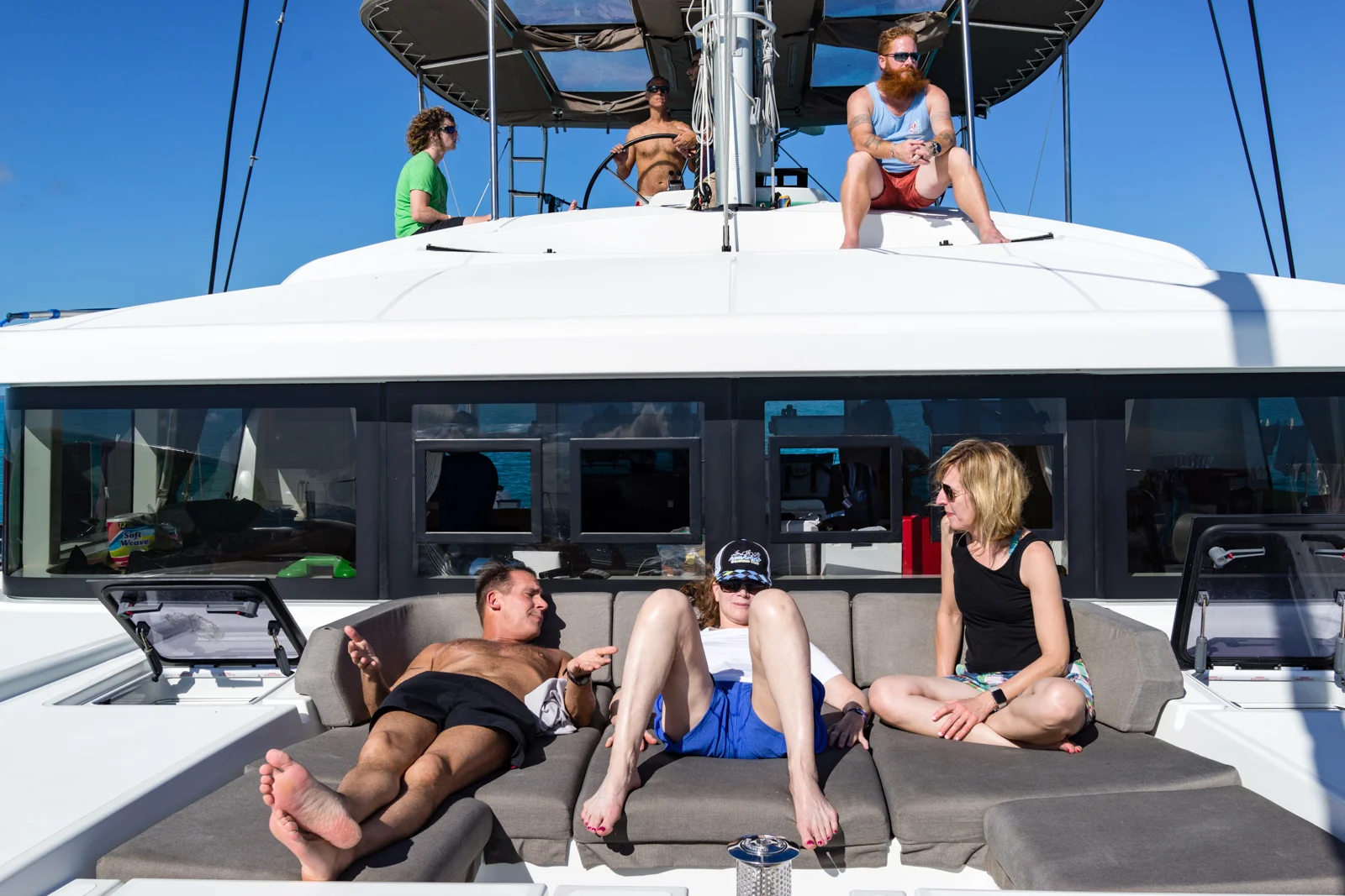 Our gang aboard the Lagoon 52. This will work just right for SwimVacation.