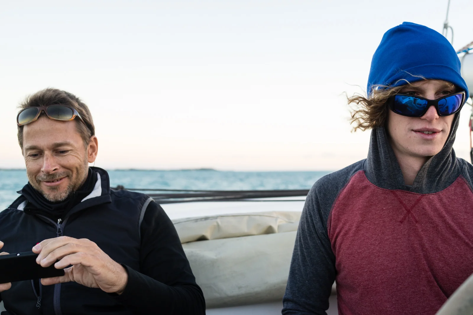 Captain Simeon and Zack the Wonder Kid at the helm.