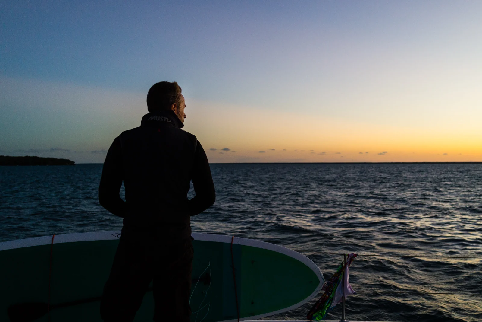 Simeon considering our anchorage for the night.