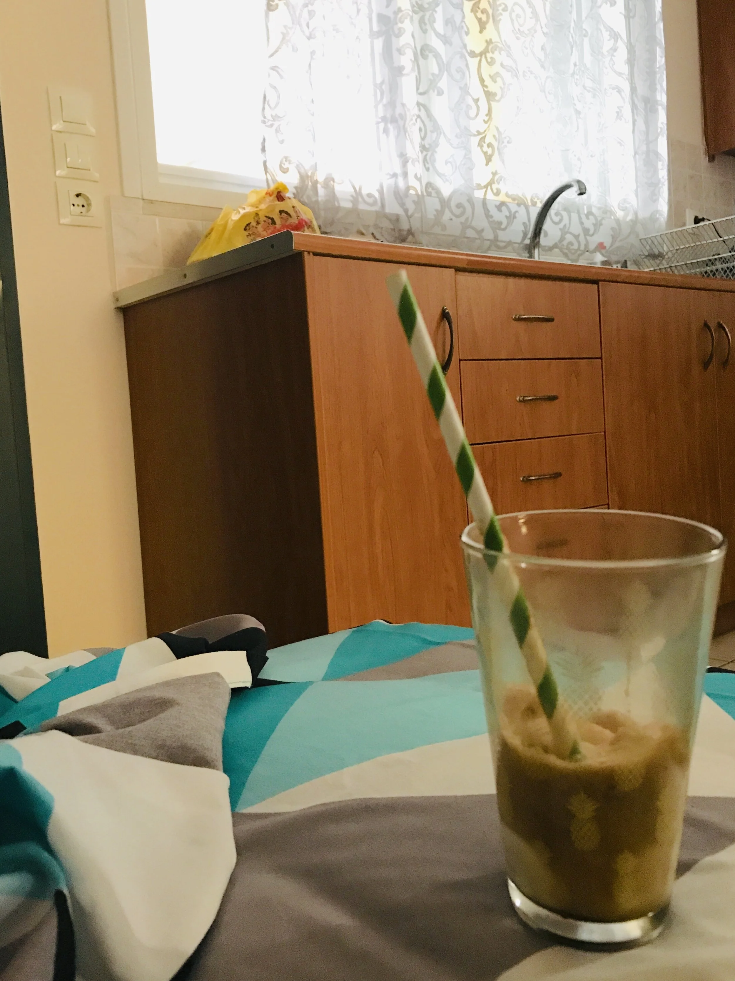 On waking from my Friday Lefkas Nap, Richie made delicious coffee frappes for Lulu and me.