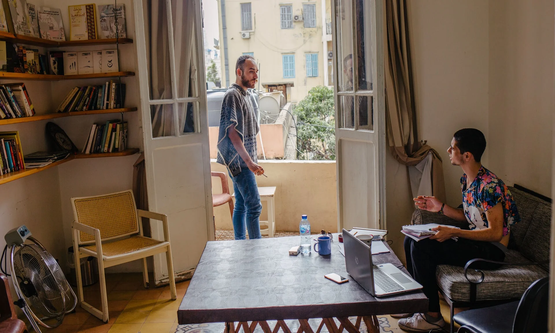 Wael Hussein (left) with Naya in Helem’s community centre in Beirut. Helem means ‘dream’ in Arabic. Photograph: Adib Chowdhury