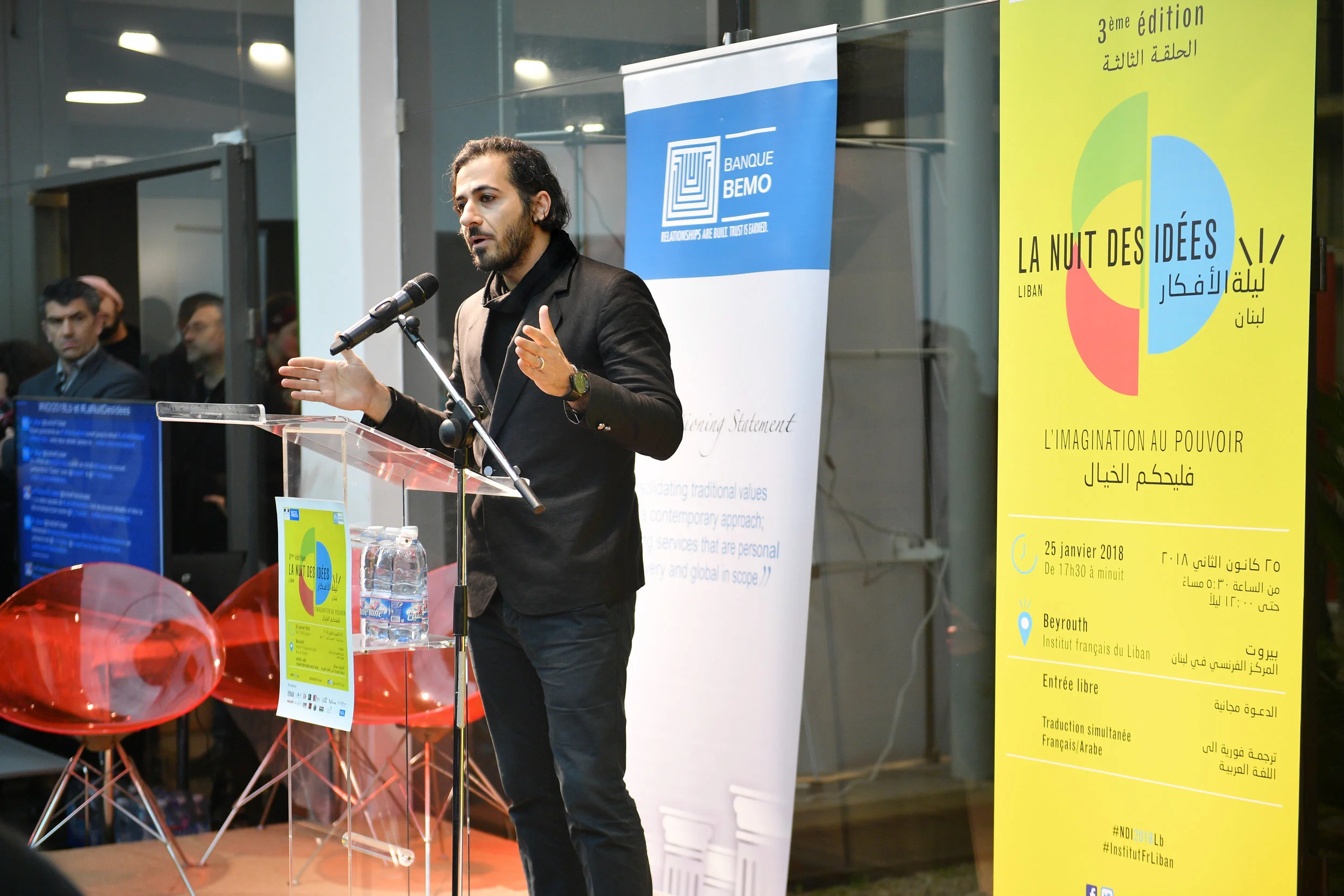 Rabih Salloum intervenant lors de la cérémonie d’ouverture de la Nuit des idées.