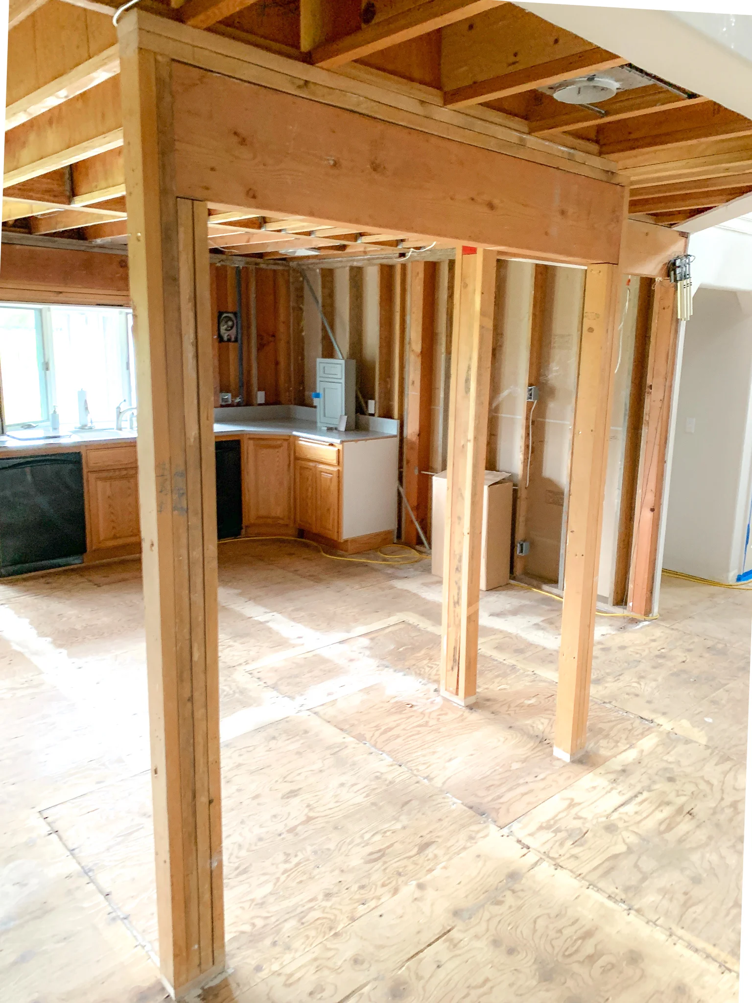 Load bearing post ex[posed after demo