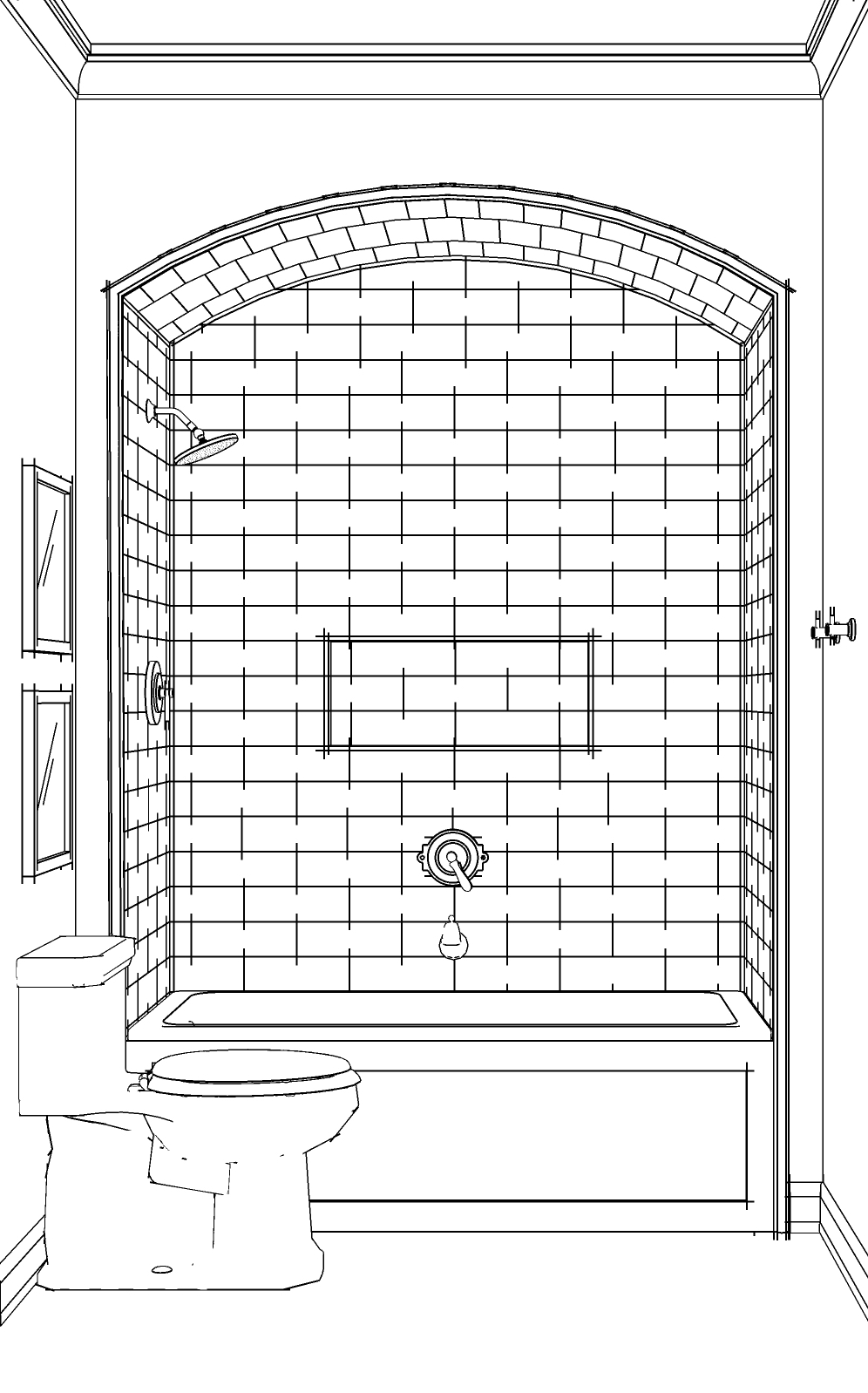 BARRELED, TILE SHOWER ALCOVE PERSPECTIVE