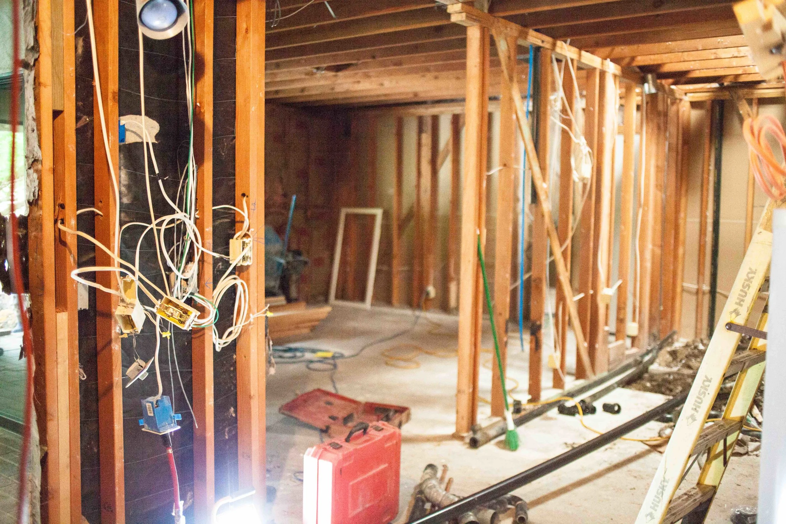 WHAT ARE YOU LOOKING AT? 1. BACKGROUND: EXISTING MASTER BEDROOM 2. CENTER : NOW BATHROOM OPENING...YEAH! THE ARCH HAS BEEN BROKEN 3. TO THE RIGHT: SINK WALL & TOILET COMPARTMENT