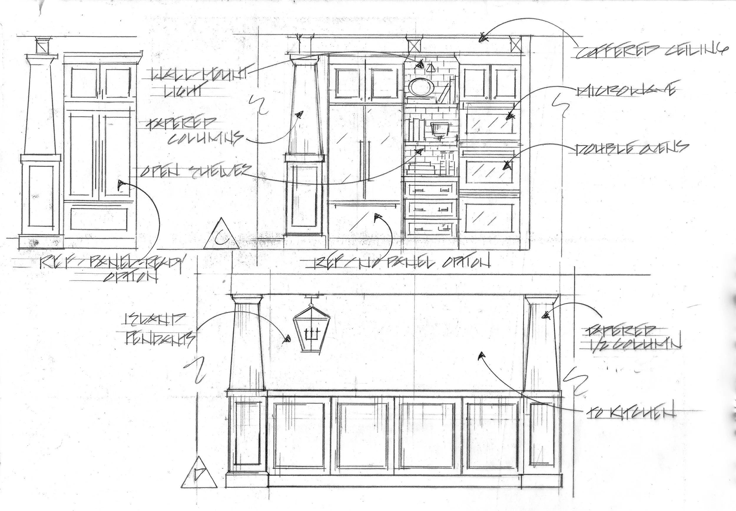 WHAT ARE YOU LOOKING AT? THE TOP ELEVATION IS SHOWING THE NEW REFRIGERATOR WALL. THE BOTTOM ELEVATION IS SHOWING THE SINK WALL LOOKING TOWARDS THE KITCHEN FROM THE DINING ROOM.