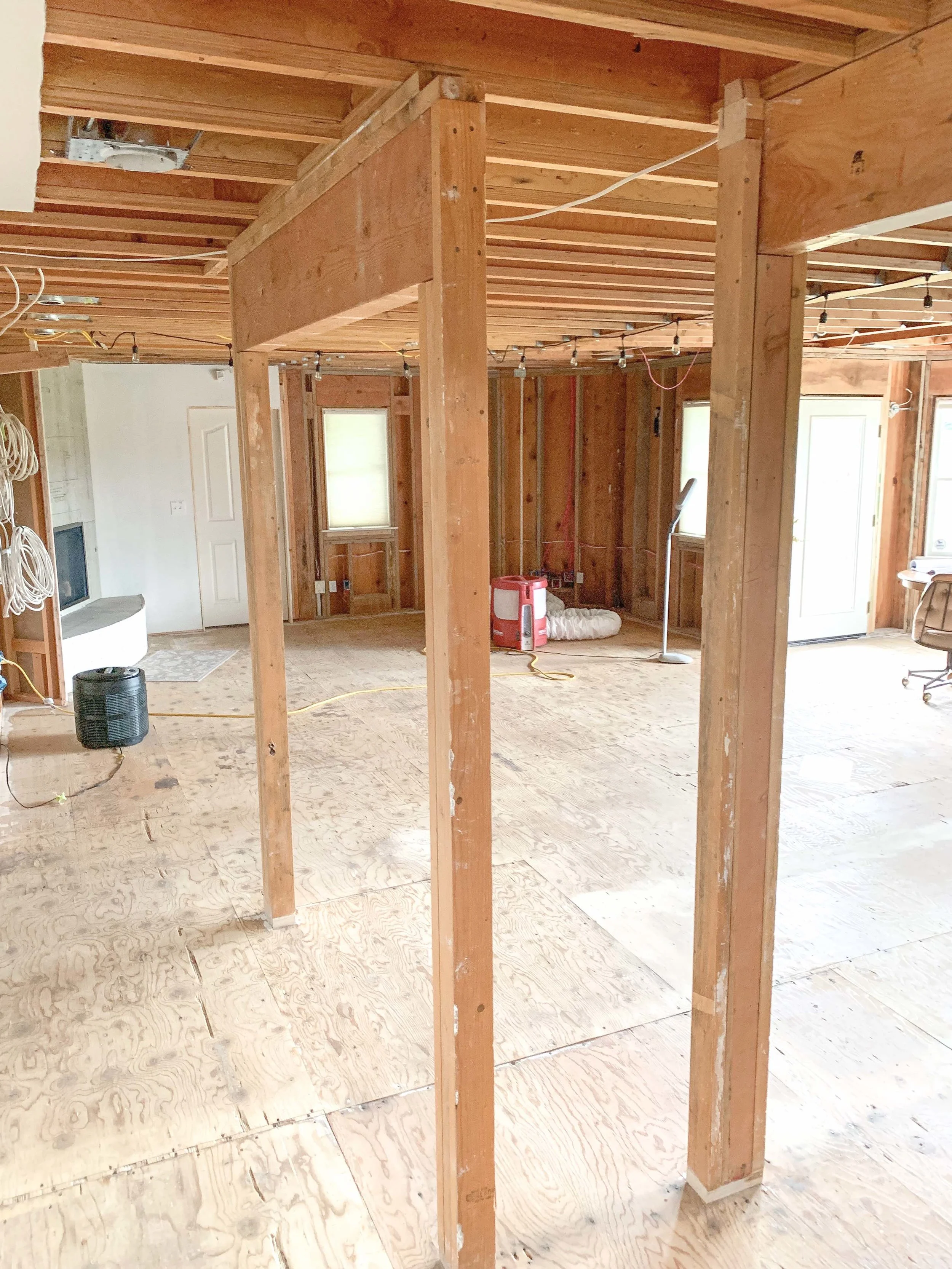 Load bearing post ex[posed after demo