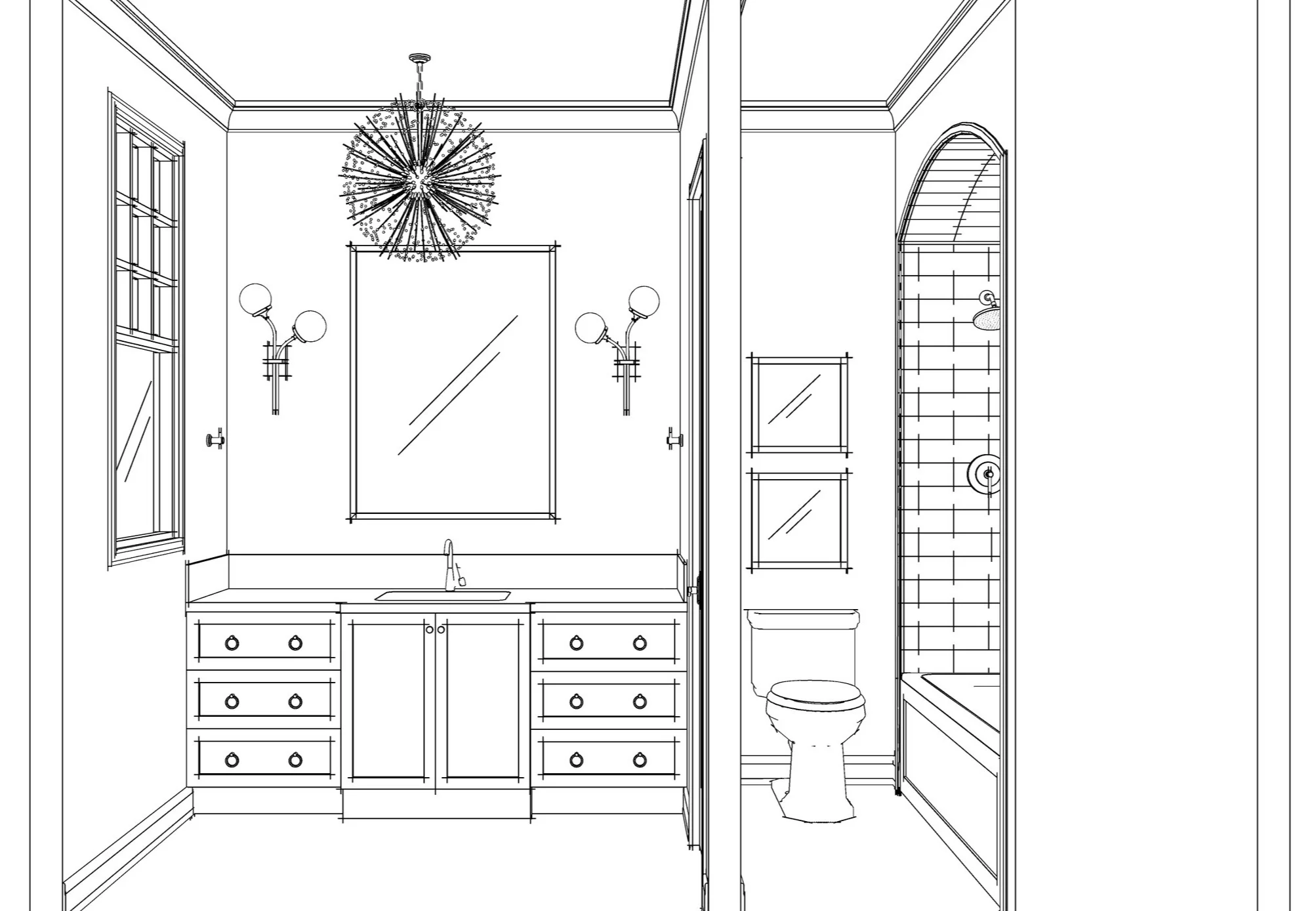 SINK PERSPECTIVE WITH TOILET / SHOWER ROOM