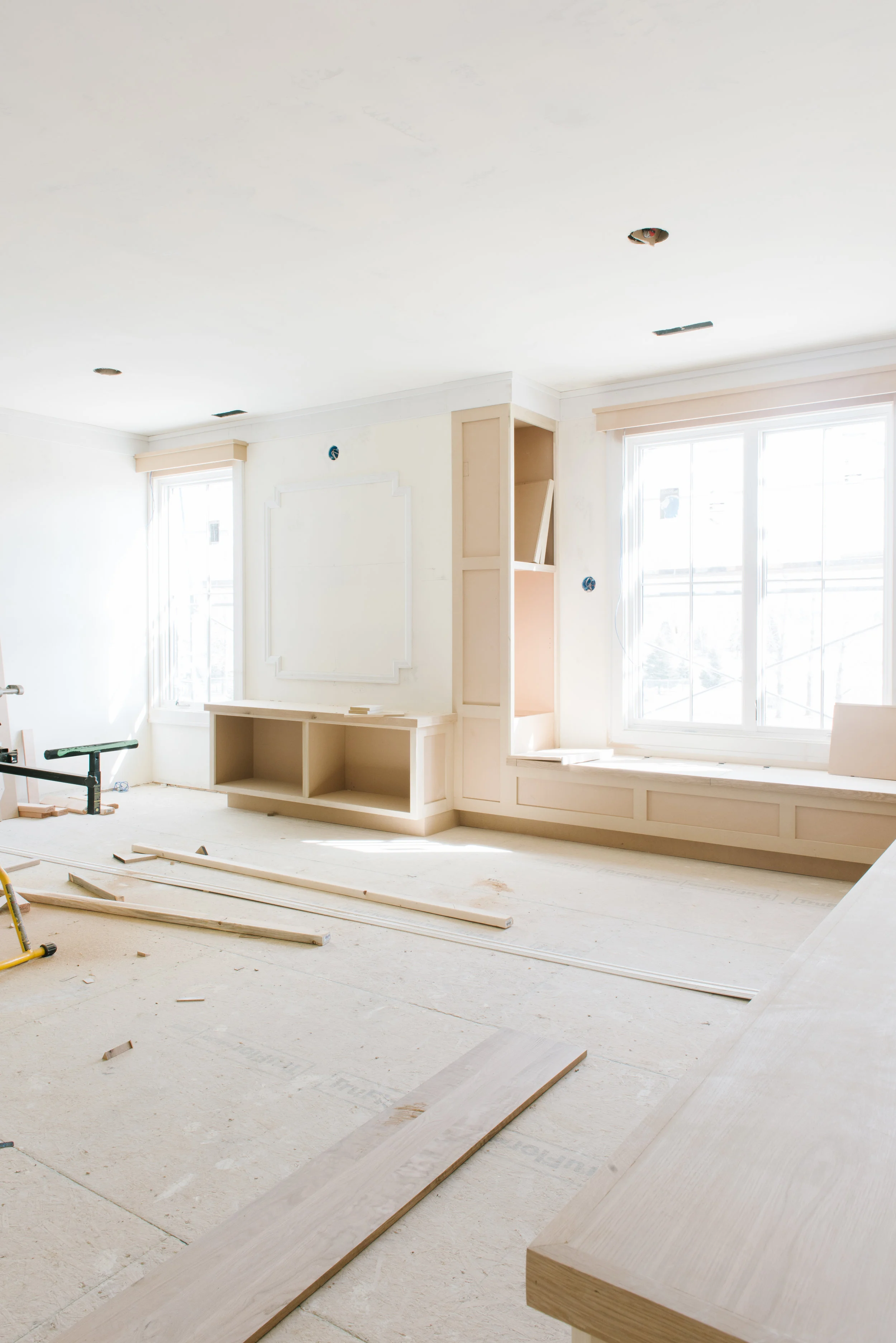 MILLWORK FRAME FOR FRAMED ART, WINDOW SEAT WITH LIBRARY