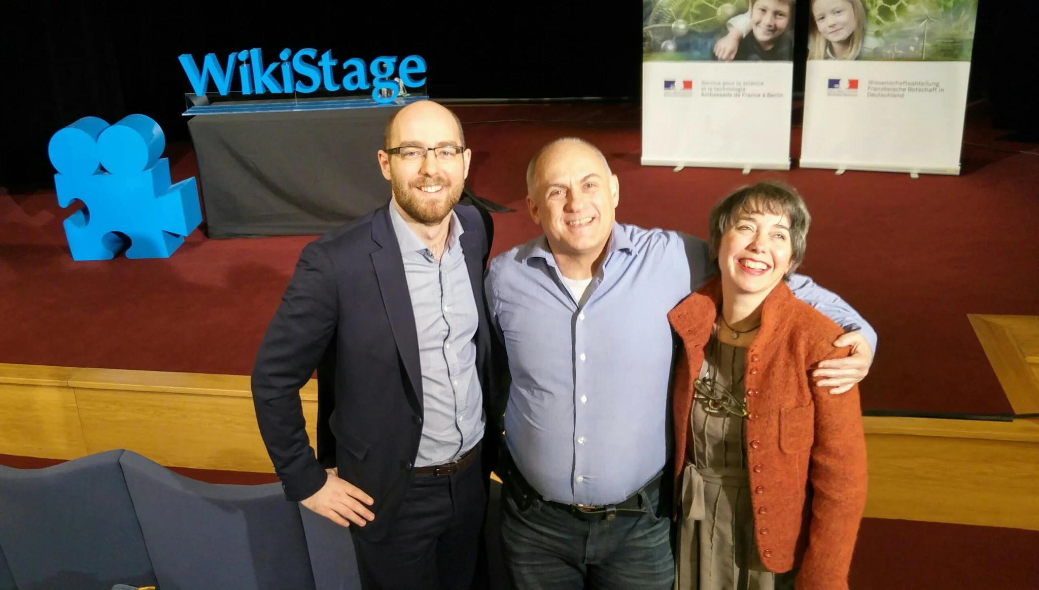 With colleagues Pascal Heymann, Claude Desroches, at the French Embassy coaching speakers for WikiStage.
