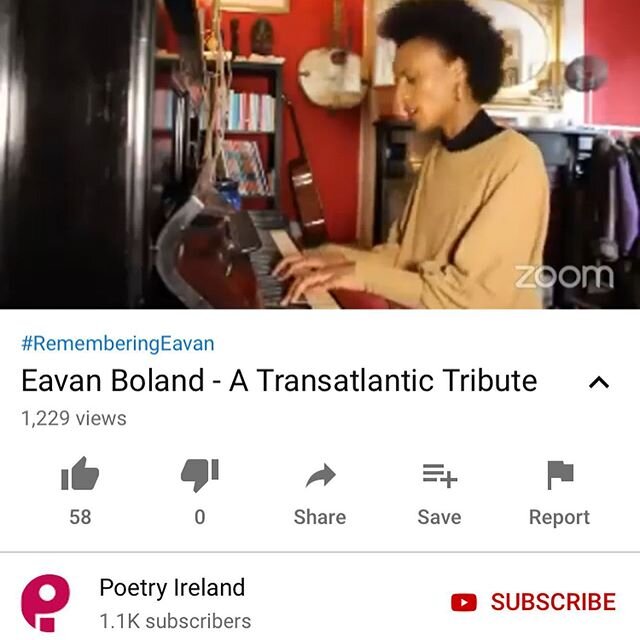 Yesterday a gorgeous tribute to Eavan Boland was produced by @poetryireland, @irishartscenter and @irelandembconsulatesusa . I contributed a couple of tunes and a selection of Eavan&rsquo;s poems are read by incredible speakers (Mary Robinson, Chelse