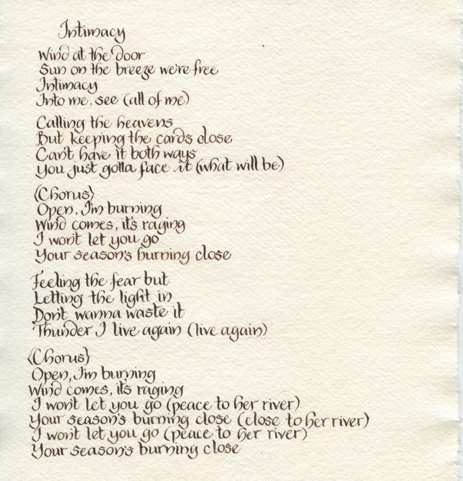 ✒️ Intimacy lyrics hand calligraphed by @sarahodea

✒️ Penned by mise agus Frenchie @thisistalos 

🎭 A taste of the Materia Medica album artwork to come&hellip; you can pre-order the album from the link in my bio &hearts;️