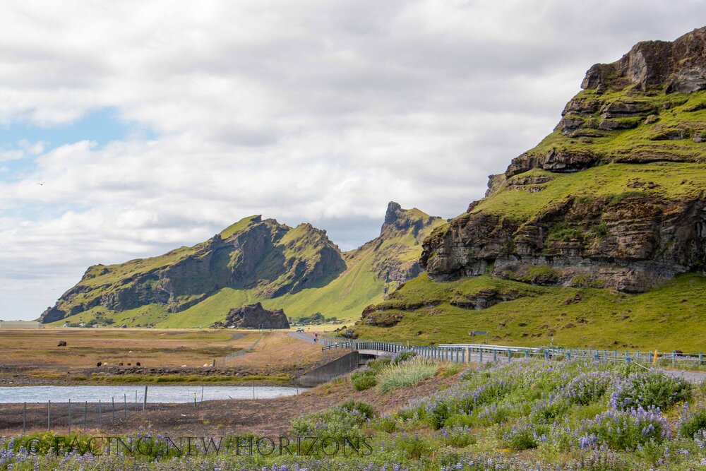  The mountains around Skógafoss by the road 