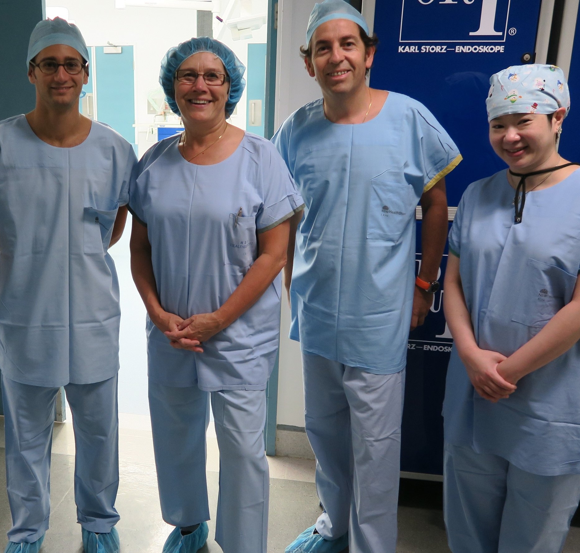 Drs Jonathan Bellity (Hand Surgery Fellow, France), Monica Wiig (Visiting Professor, Sweden), Alejandro Bifani (Visiting Professor, Chile), and Sharon Chu (Hand Surgery PFET Fellow, Australia)
