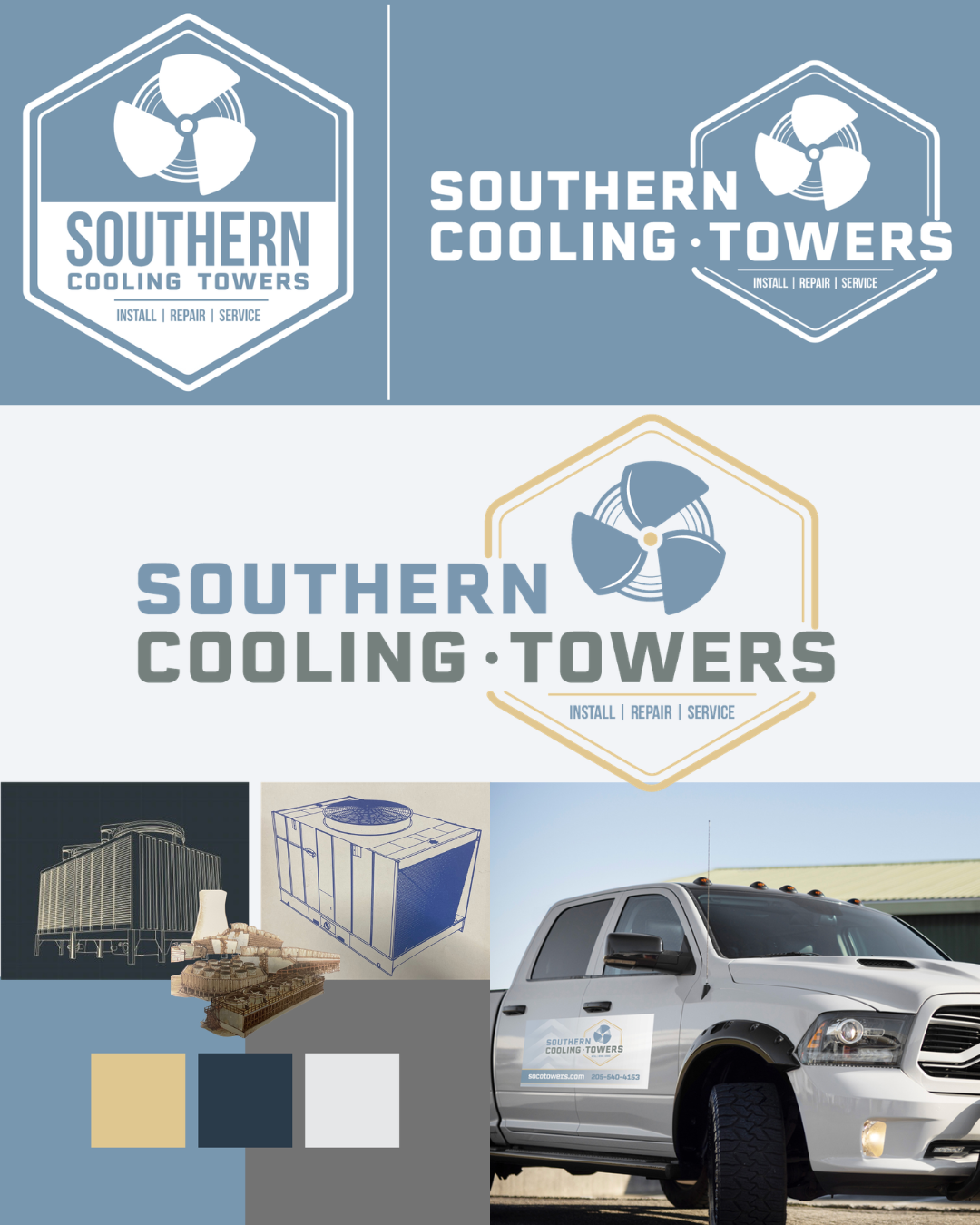 Brand identity design for Southern Cooling Towers, an industrial B2B company serving Birmingham and the greater Alabama region, by Bright & Gray Creative
