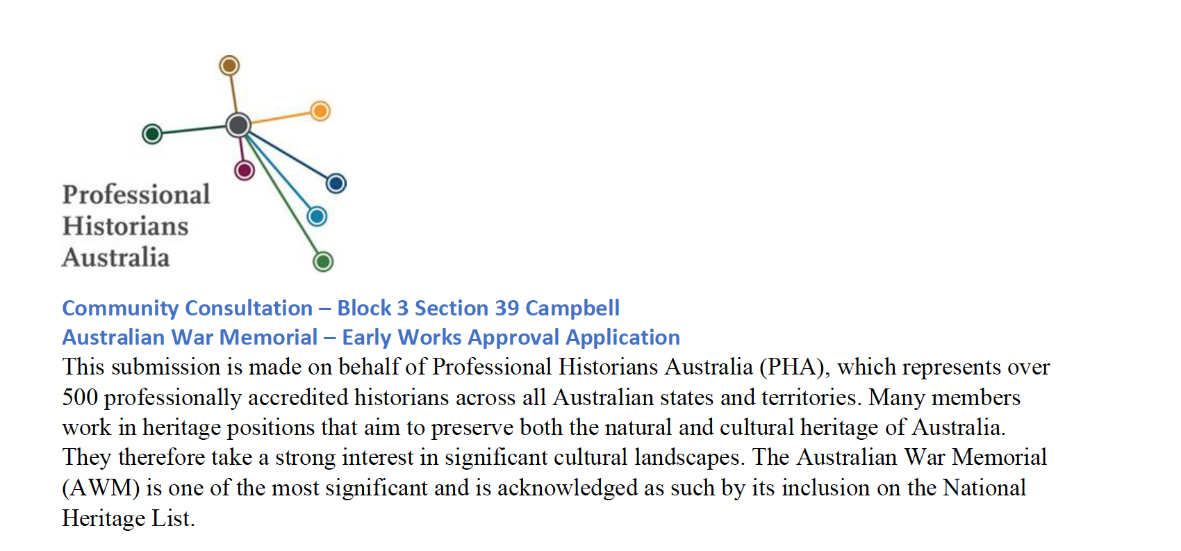 Submission to the National Capital Authority regarding proposed works at the Australian War Memorial