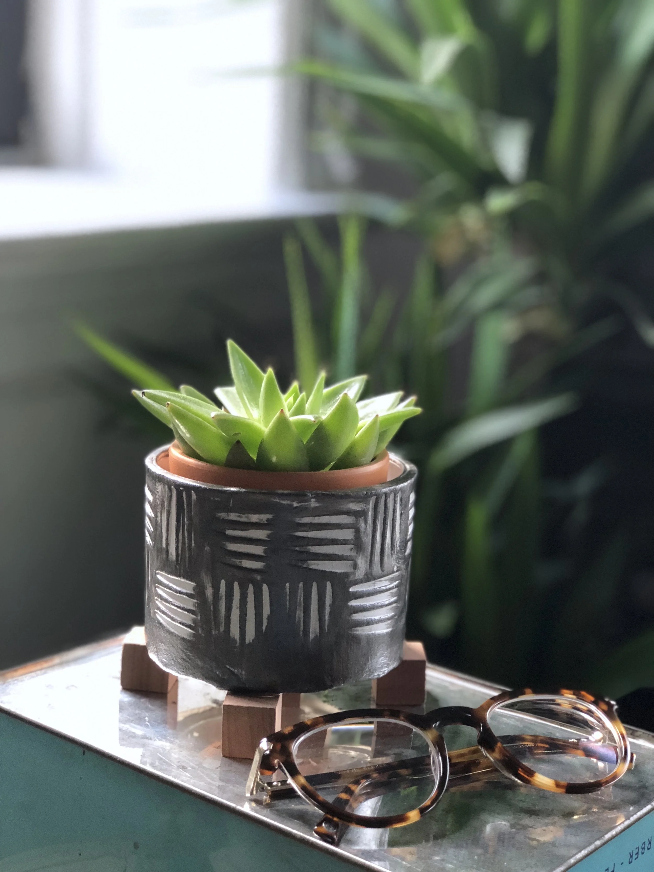 DIY Air Dry Clay Retro Textured Planters #midcenturymodern #upcycle #recycle #succulents