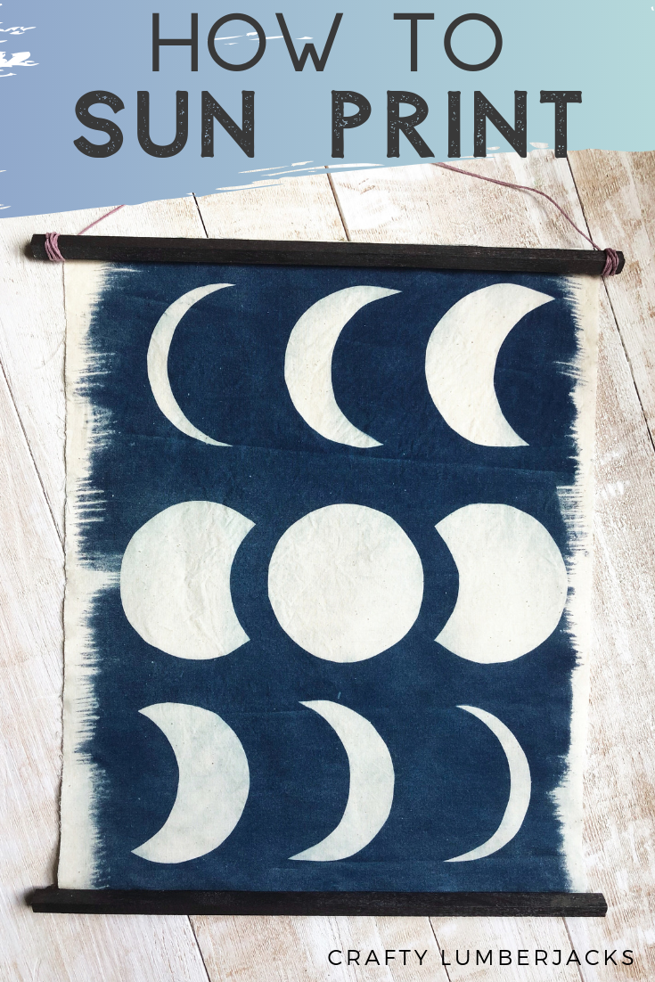 How to Sun Print a Phases of the Moon Wall Art ~ DIY Cyanotype on Fabric #homedecor #wallart #phasesofthemoon #sunprinting #cyanotype #easydiy #mystic #fabric