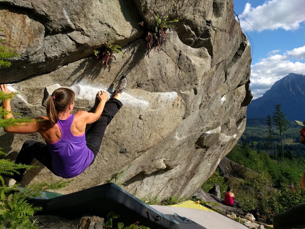 Woman climbing outdoors