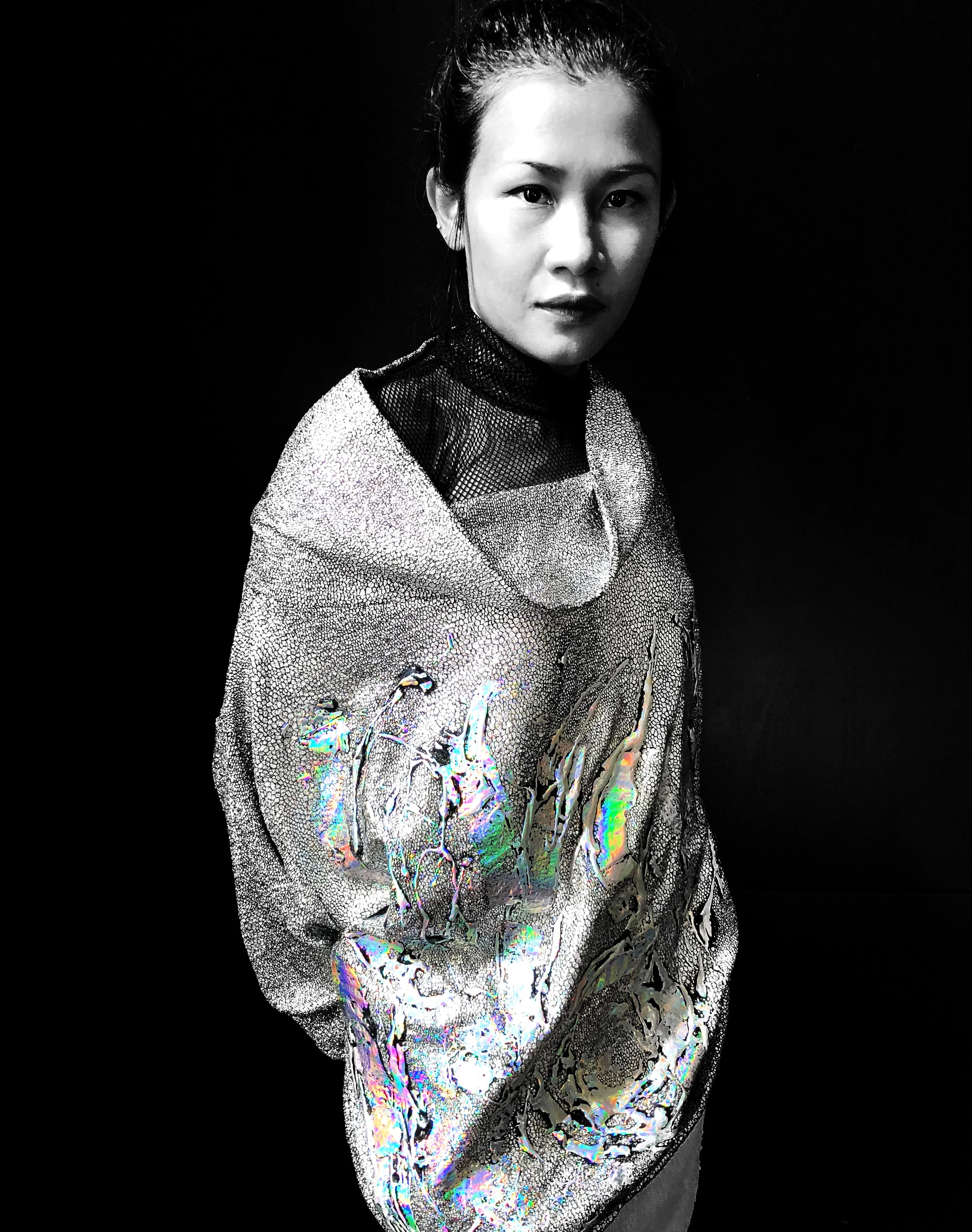 Paradox - Hand Printed Metallic Cowl Neck Sweatshirt